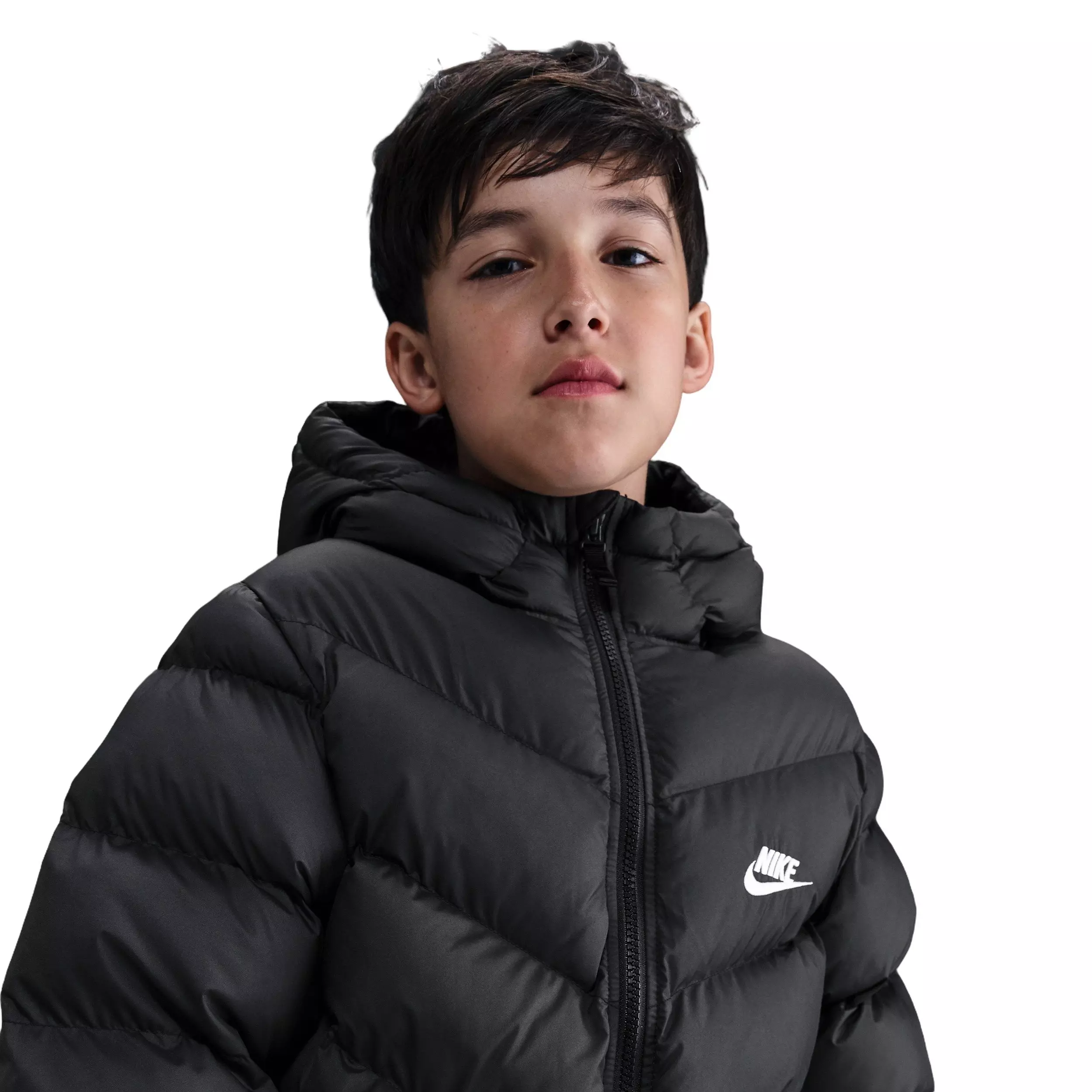 Nike Big Kids' Sportswear All Day Play Therma-FIT Loose-Fit Mid-Length Puffer Jacket - Black - BLACK