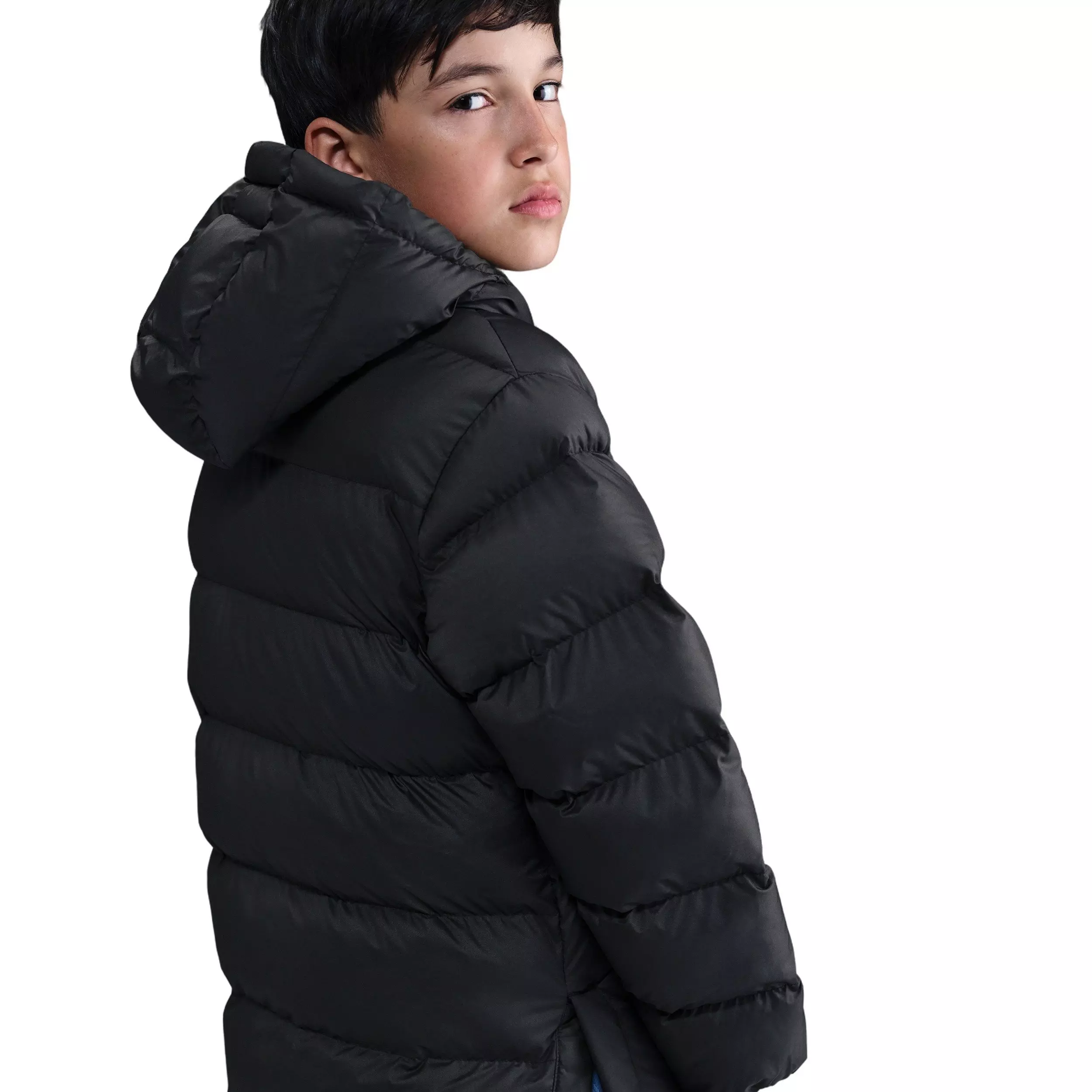 Nike Big Kids' Sportswear All Day Play Therma-FIT Loose-Fit Mid-Length Puffer Jacket - Black - BLACK