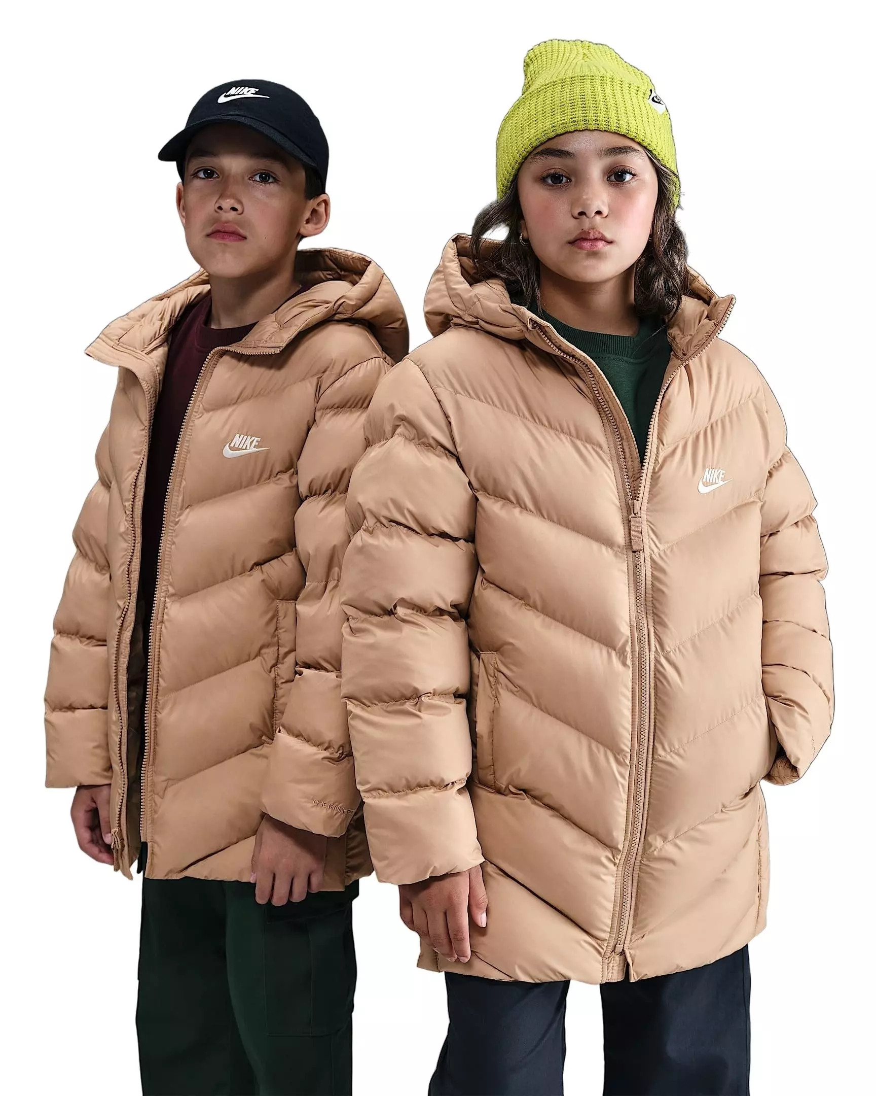 Nike Big Kids' Sportswear All Day Play Therma-FIT Loose-Fit Mid-Length Puffer Jacket - Brown - BROWN