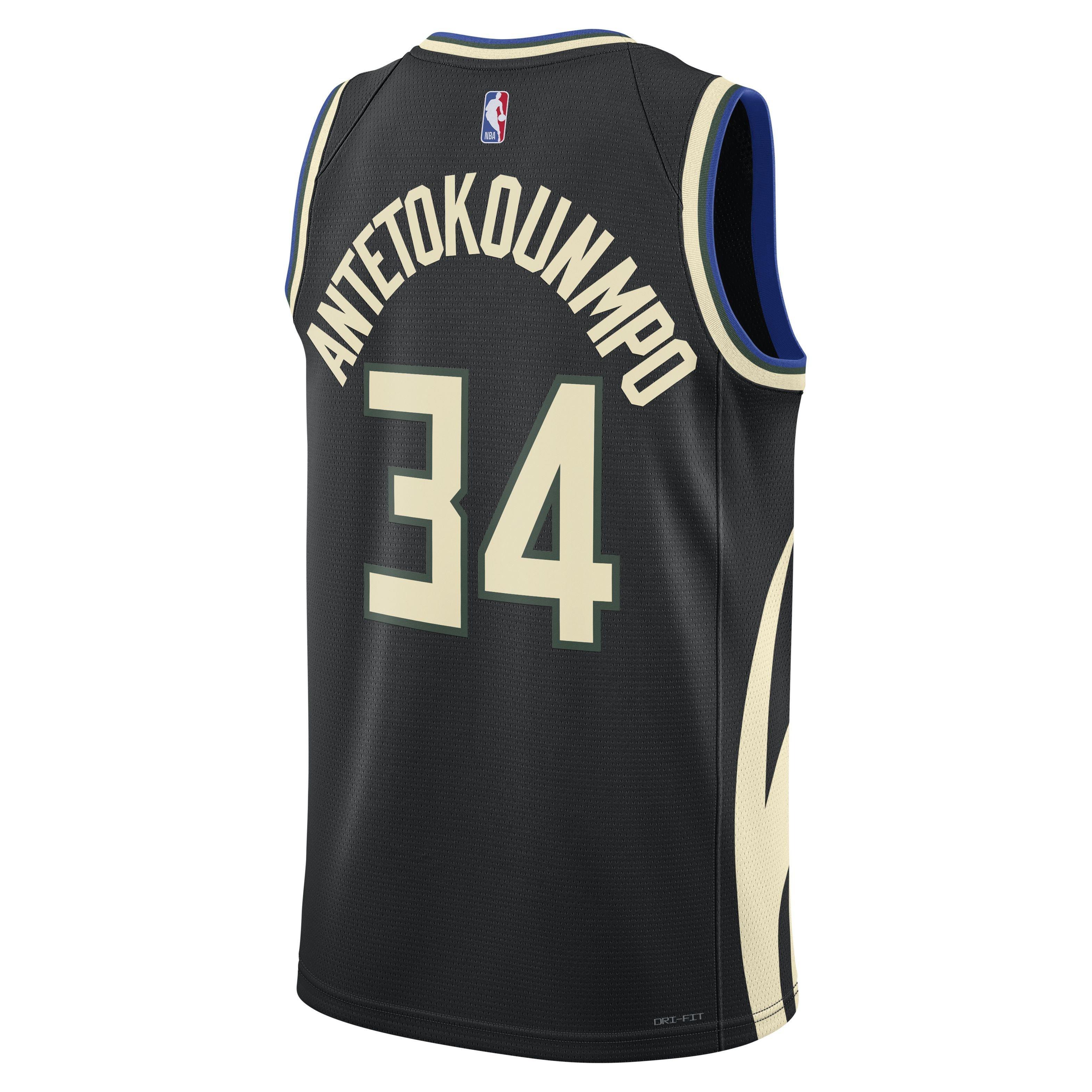 Jordan Men's Milwaukee Bucks Dri-FIT NBA Statement Swingman Jersey-Black/Antetokounmpo - BLACK/ANTETOKOUNMPO Thumbnail View 2