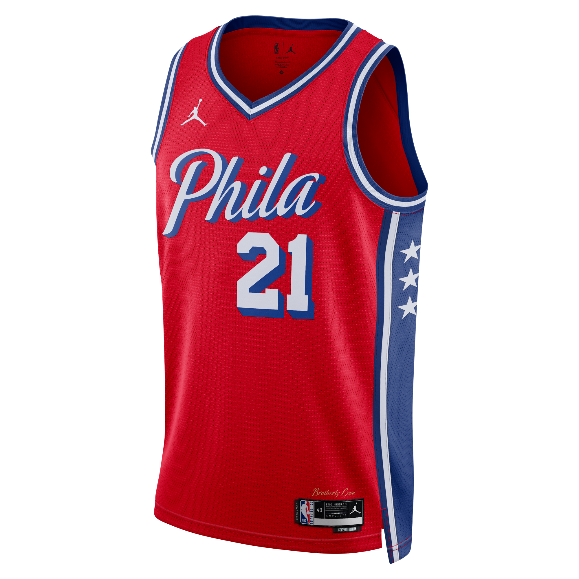 Jordan Men's Philadelphia 76ers Dri-FIT NBA Statement Swingman Jersey-Red/Embiid - RED/EMBIID Thumbnail View 2