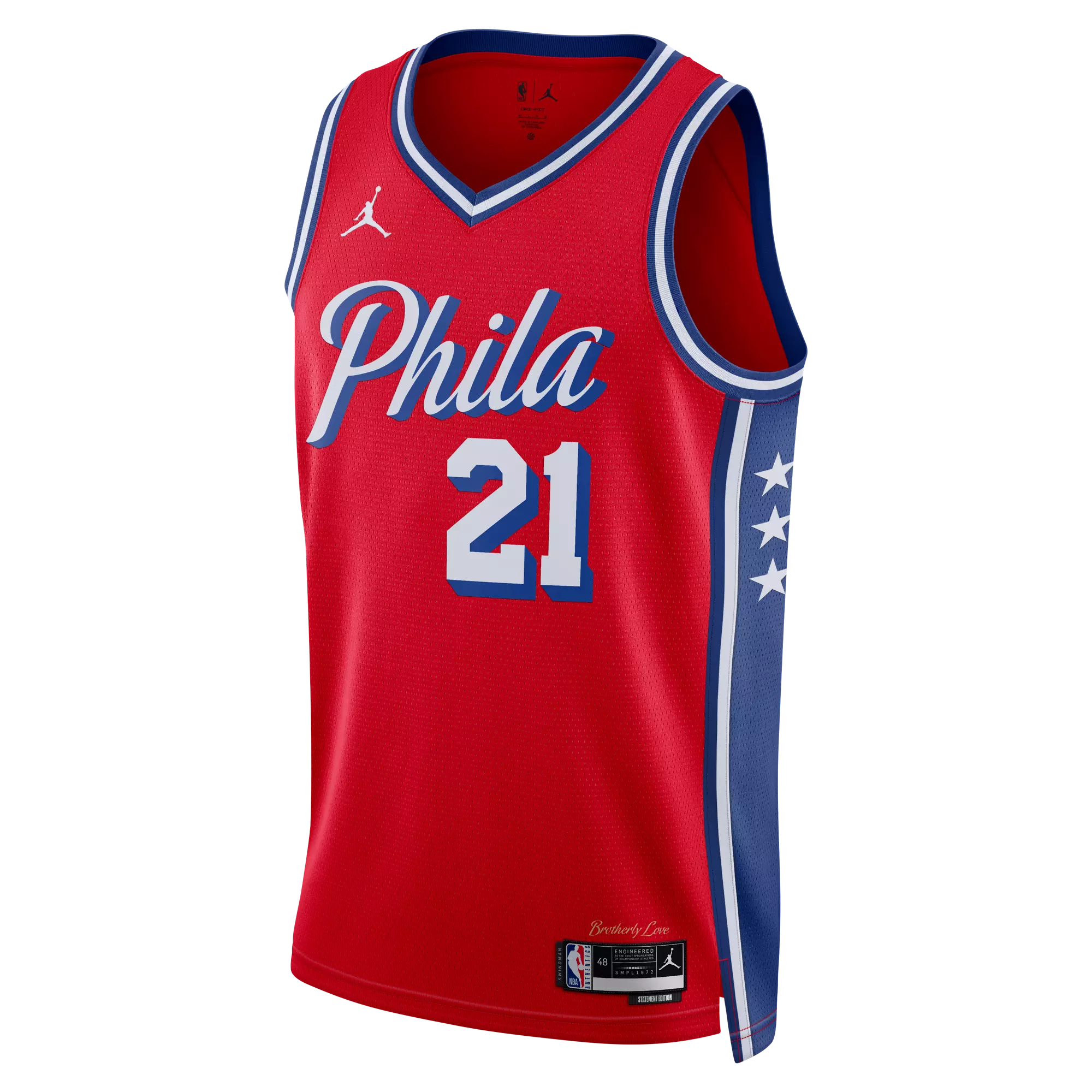 Jordan Men's Philadelphia 76ers Dri-FIT NBA Statement Swingman Jersey-Red/Embiid - RED/EMBIID