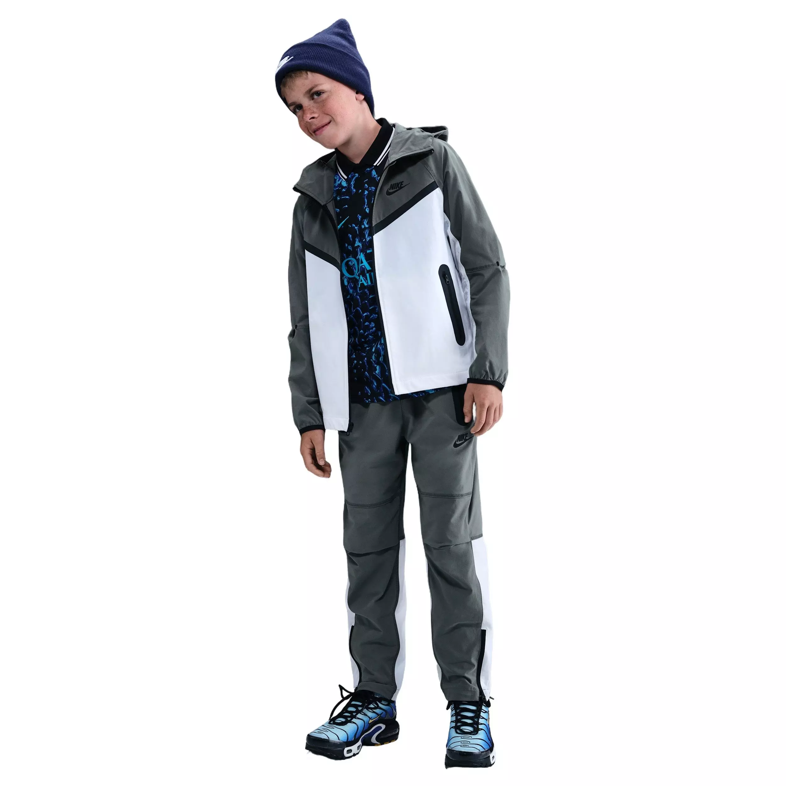 Nike Big Boys' Tech Woven Jacket - White/Grey - WHITE/GREY