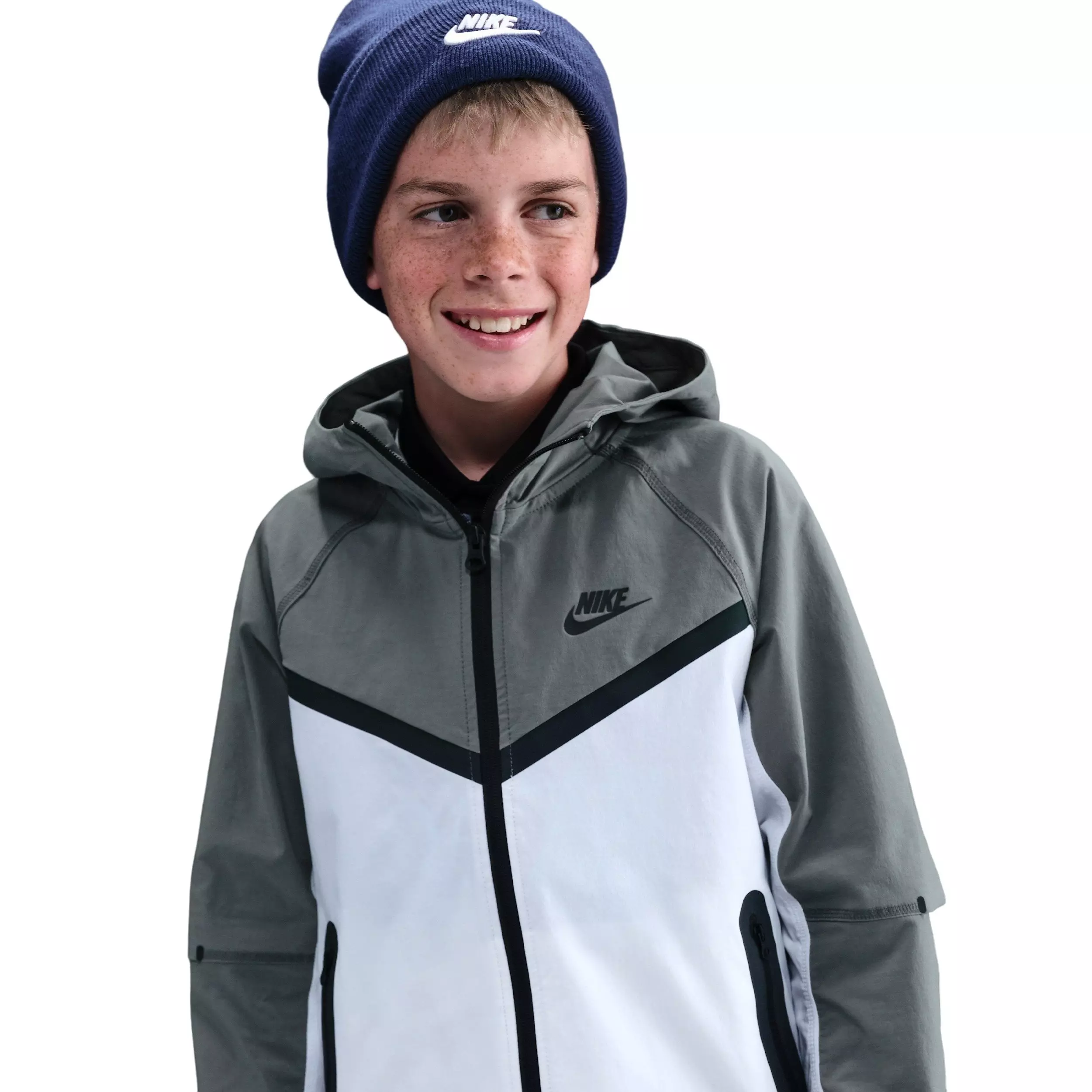 Nike Big Boys' Tech Woven Jacket - White/Grey - WHITE/GREY