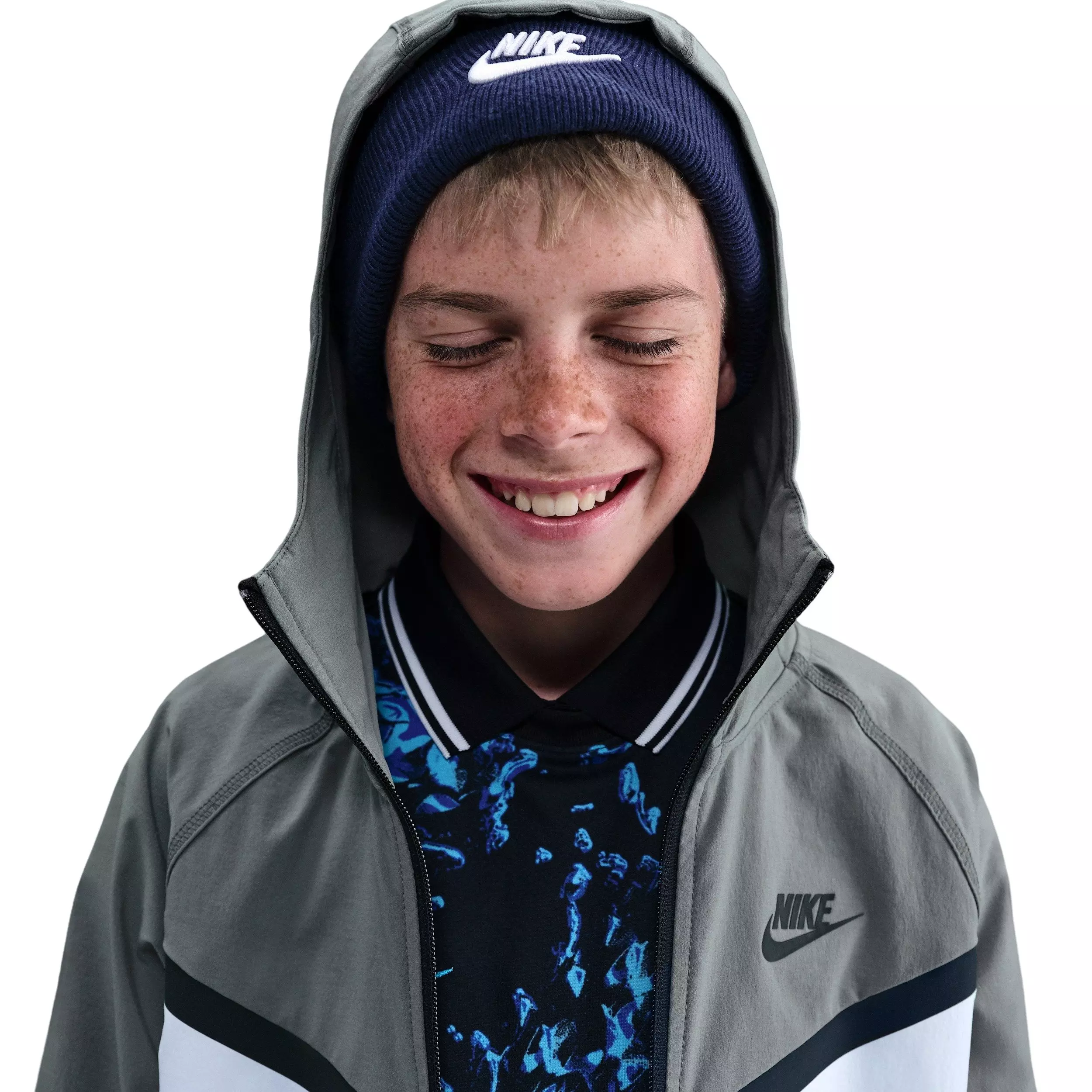 Nike Big Boys' Tech Woven Jacket - White/Grey - WHITE/GREY