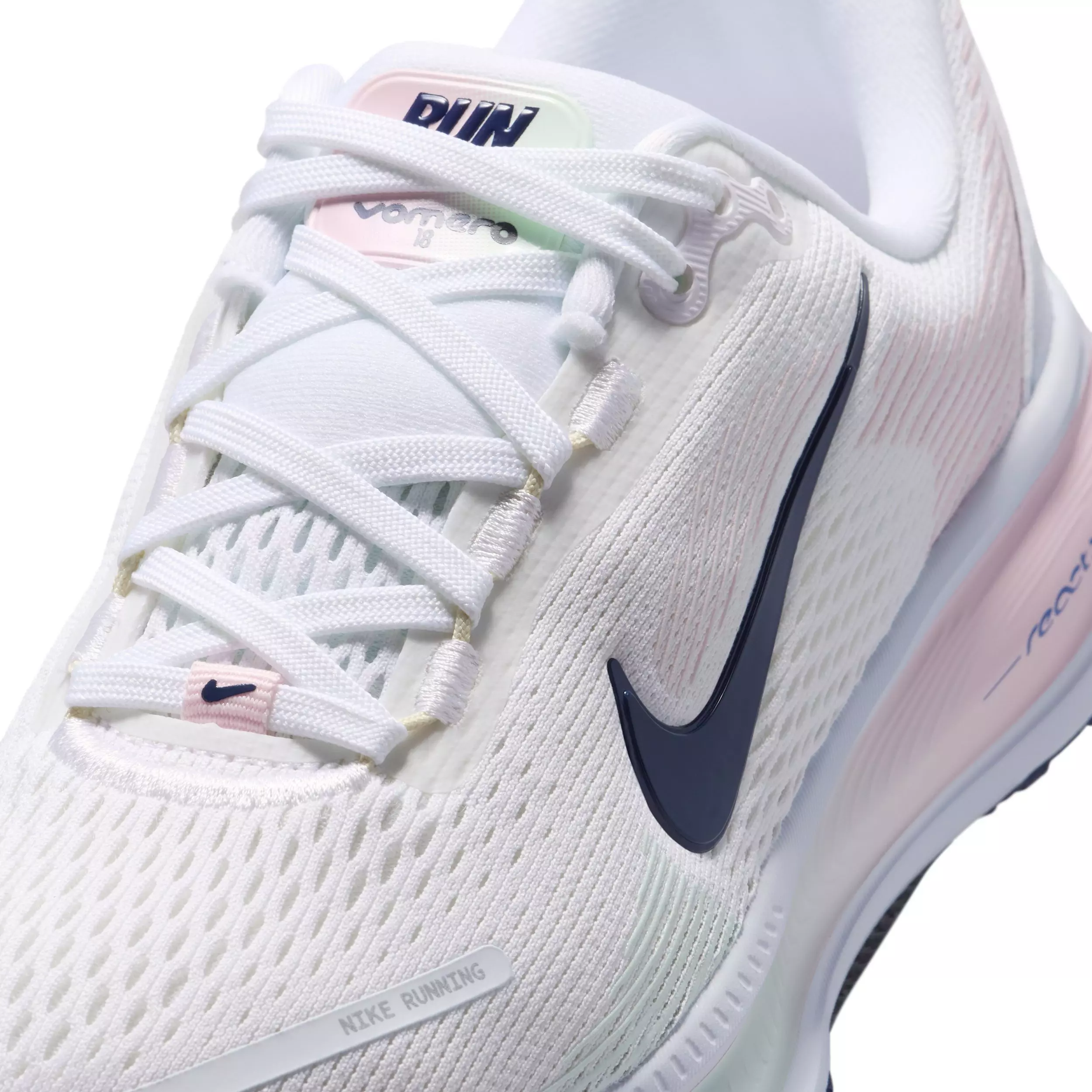 Nike Vomero 18 "White/Football Grey/Barely Green/Midnight Navy" Grade School Girls' Running Shoe - WHITE/GREY/GREEN/NAVY