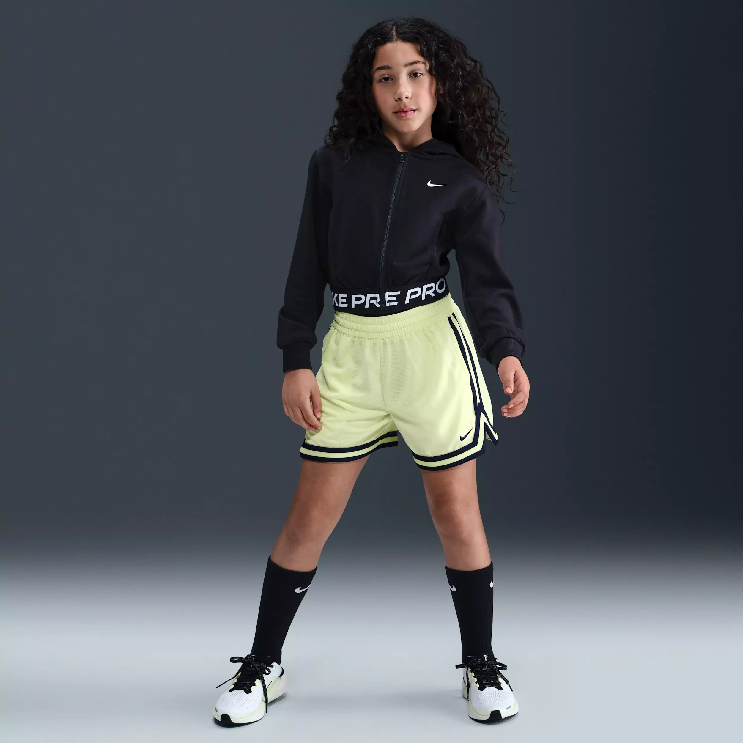 Nike Big Girls' Pro Fleece Dri-FIT Full Zip Hooded Jacket - Black - BLACK