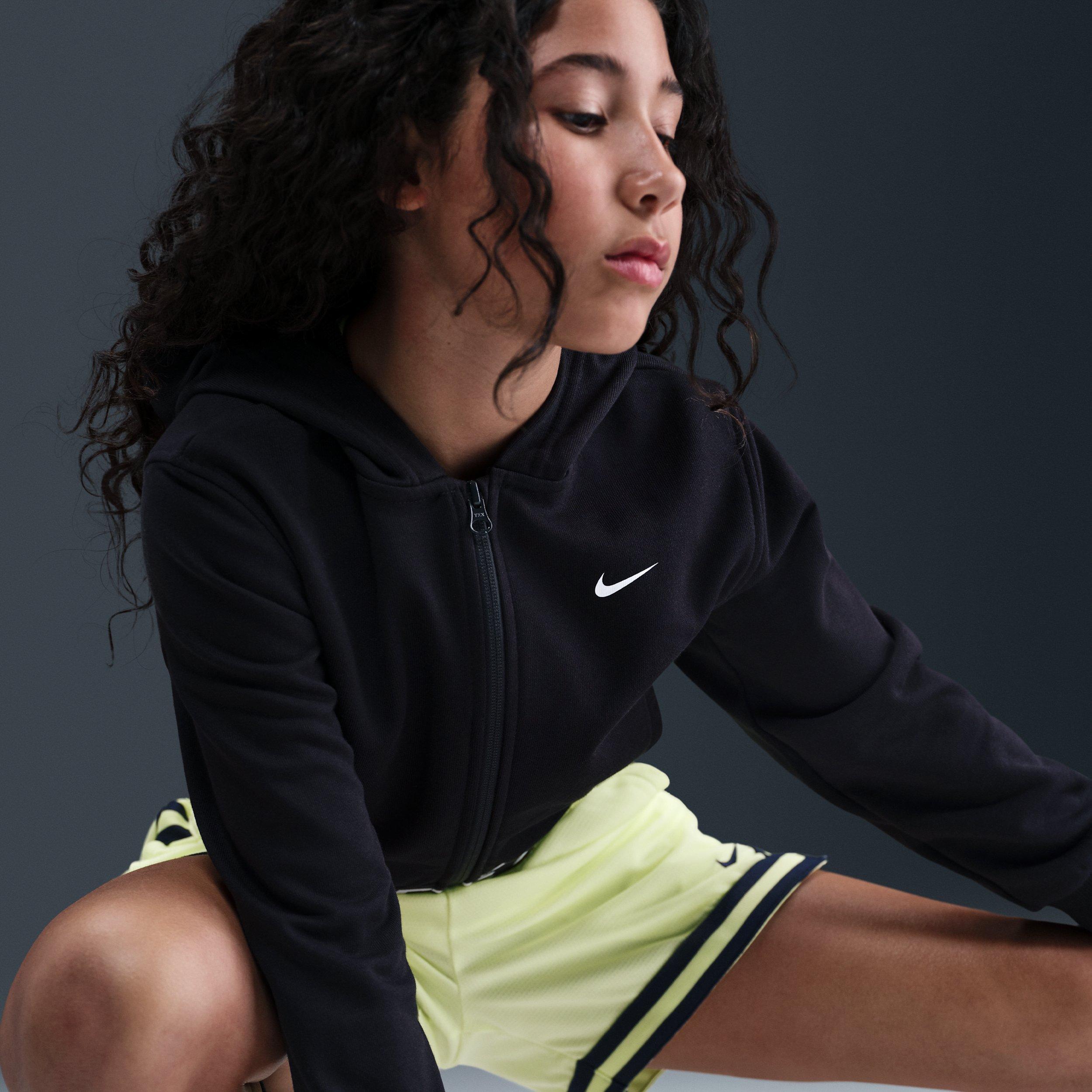 Nike Pro Fleece Dri-FIT Full Zip Hooded Big Girls' Black Jacket