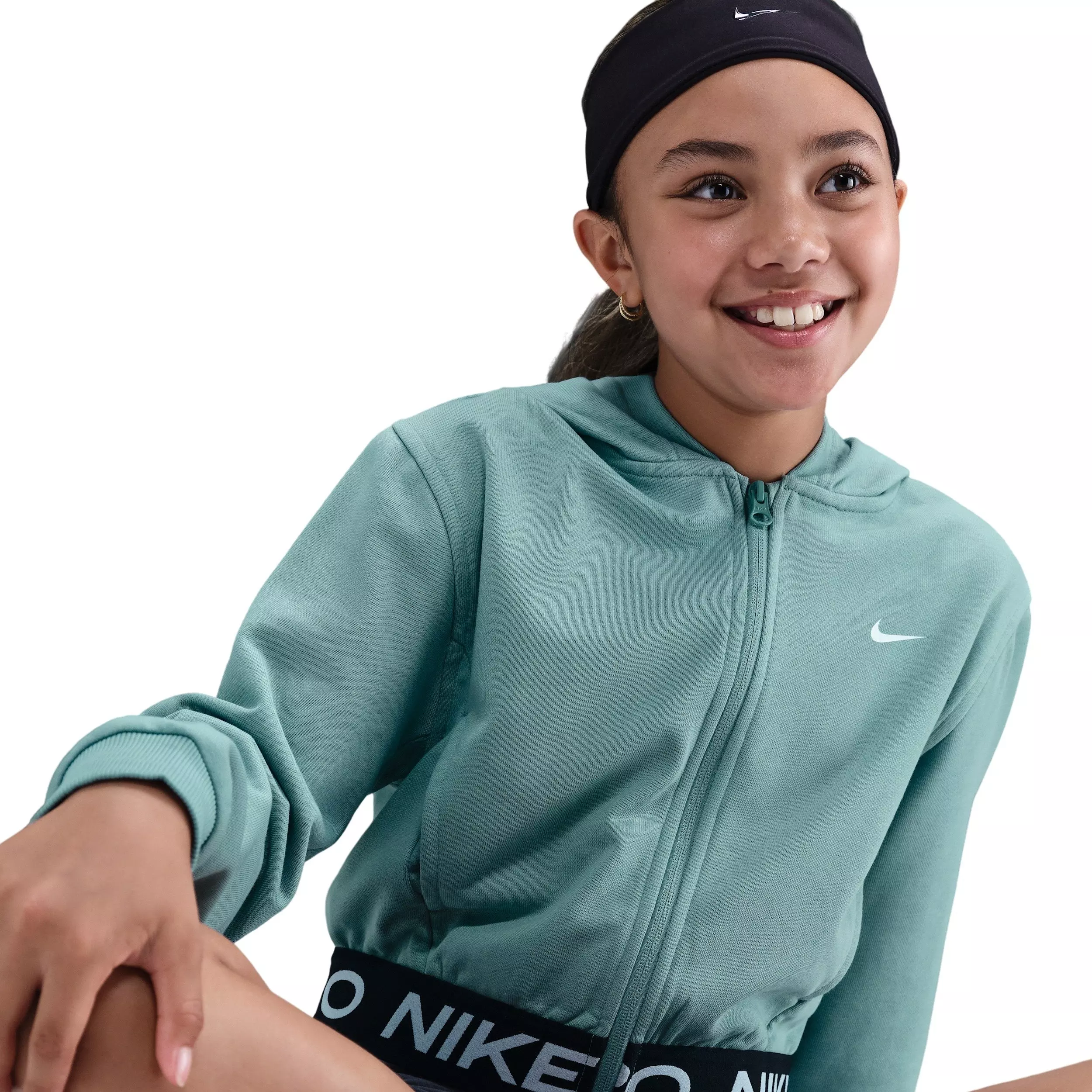 Nike Big Girls' Pro Fleece Dri-FIT Full Zip Hooded Jacket - Green - GREEN