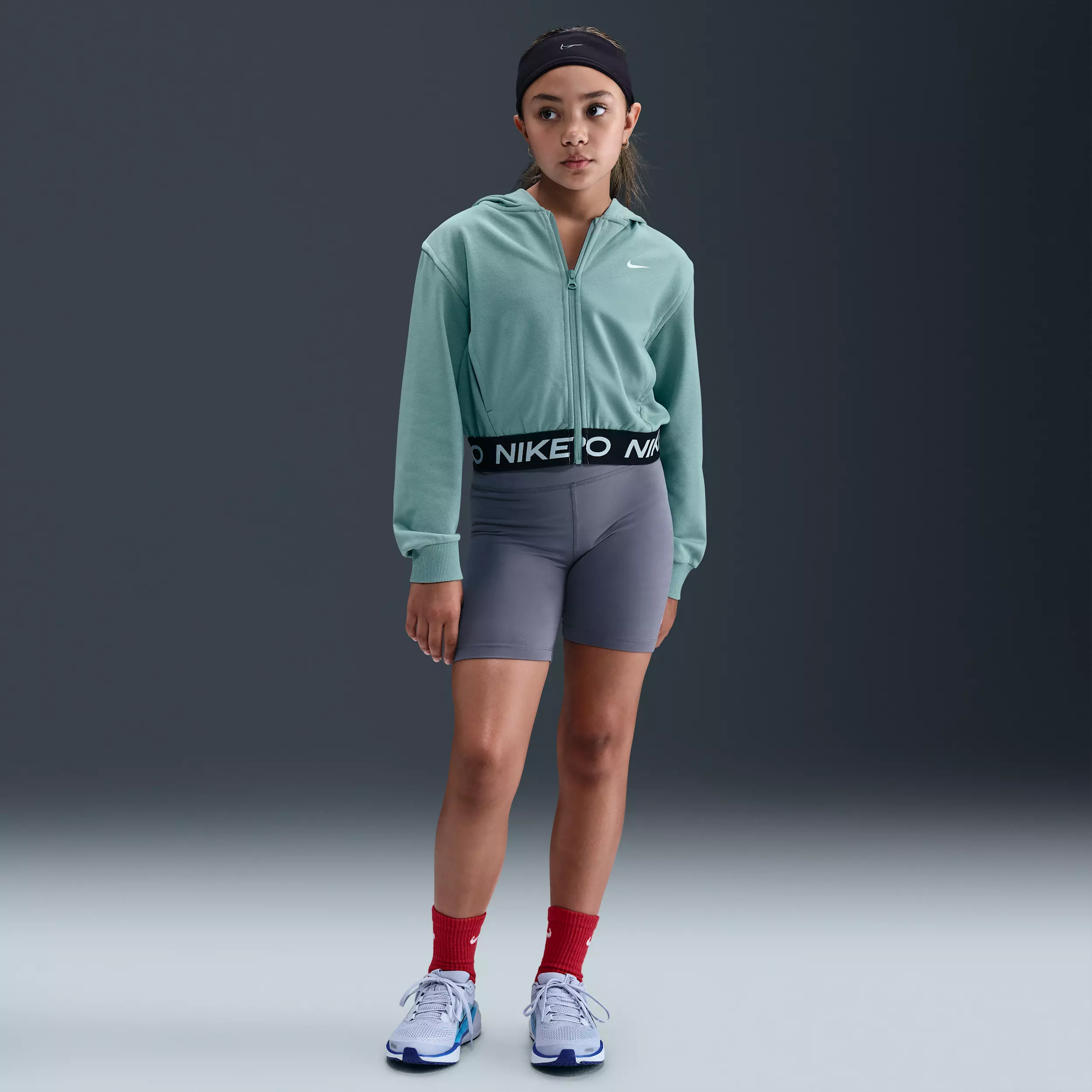 Nike Big Girls' Pro Fleece Dri-FIT Full Zip Hooded Jacket - Green - GREEN