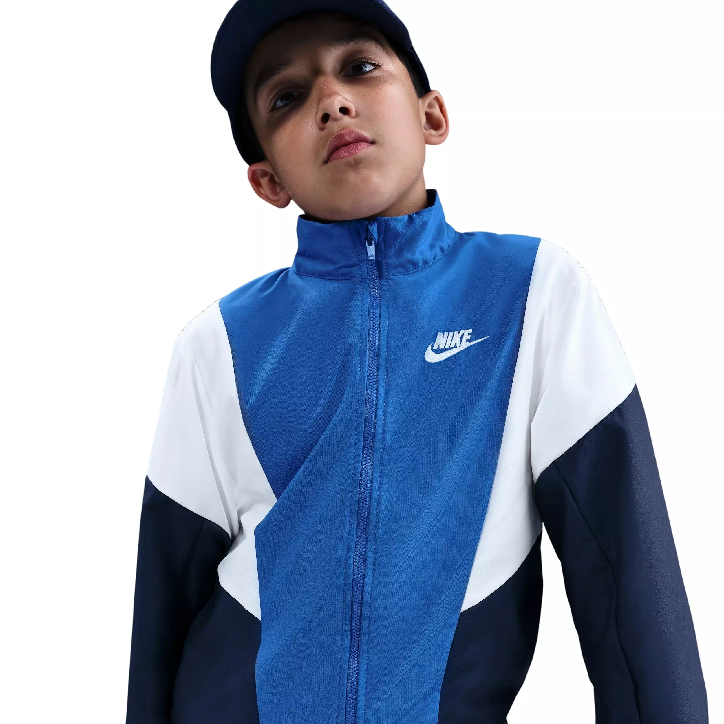 Nike Big Kids' Sportswear Woven Tracksuit - Blue/White - BLUE