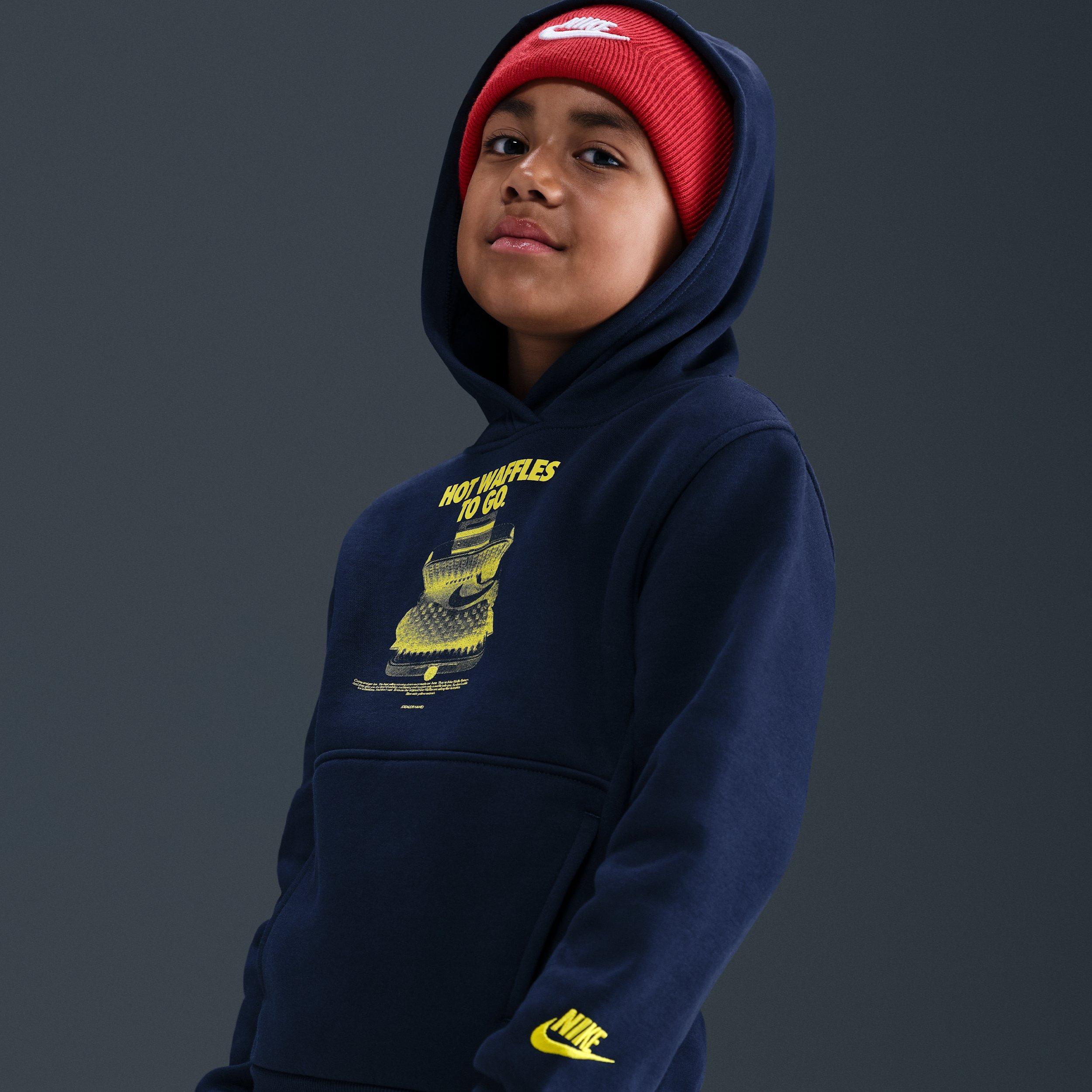 Nike Big Kids' Sportswear Club Waffles Graphic Fleece Blue Hoodie