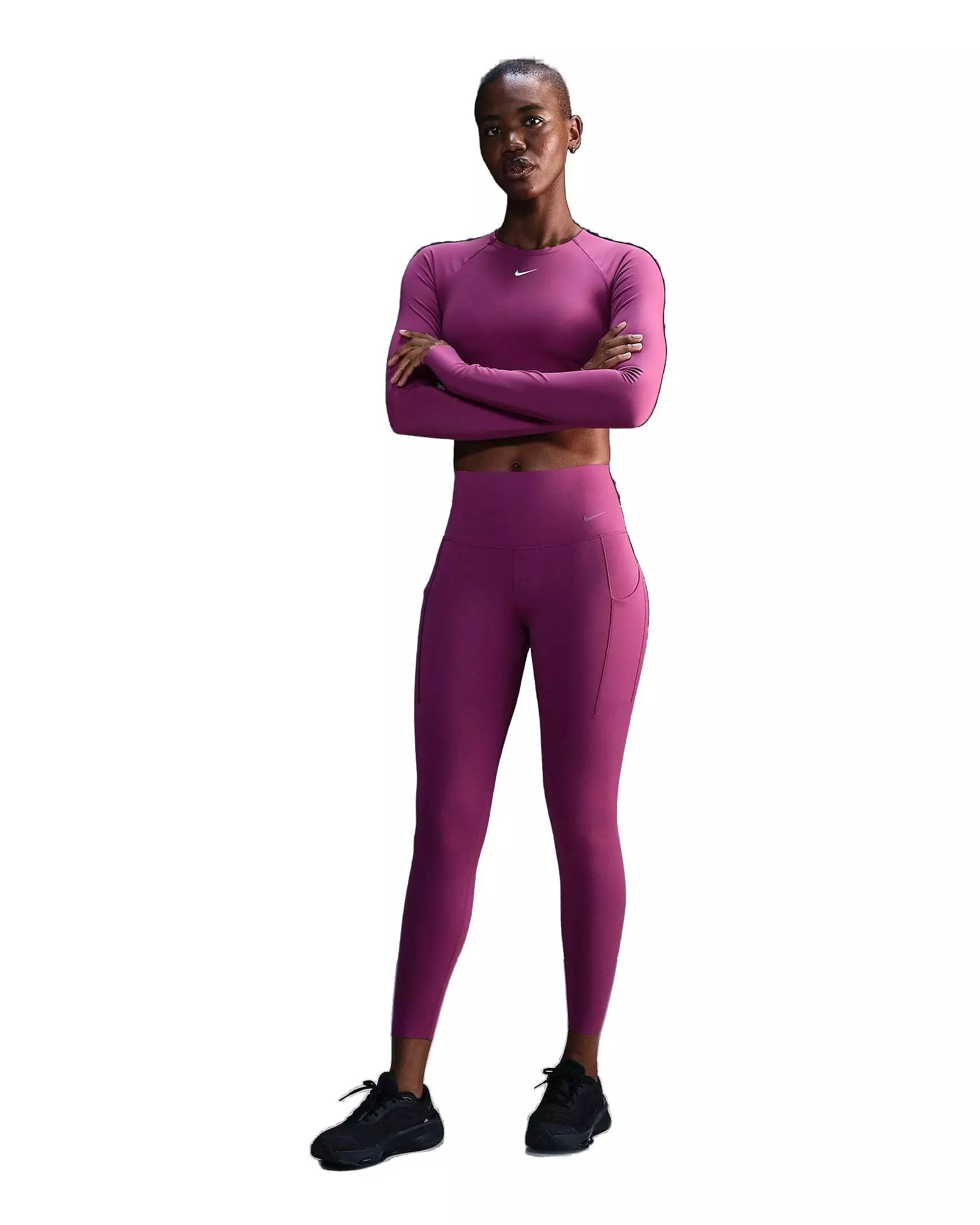Nike Women's Universa Medium-Support High-Waisted 7/8 Leggings with Pockets - FUCSHIA