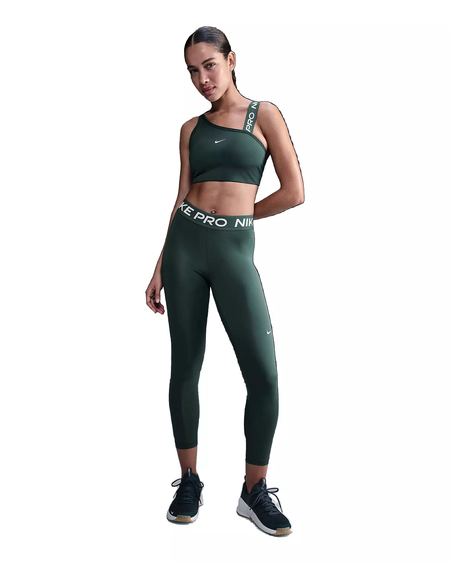 Nike Women's Pro Mid-Rise Crop Mesh Panel Leggings -Green - GREEN