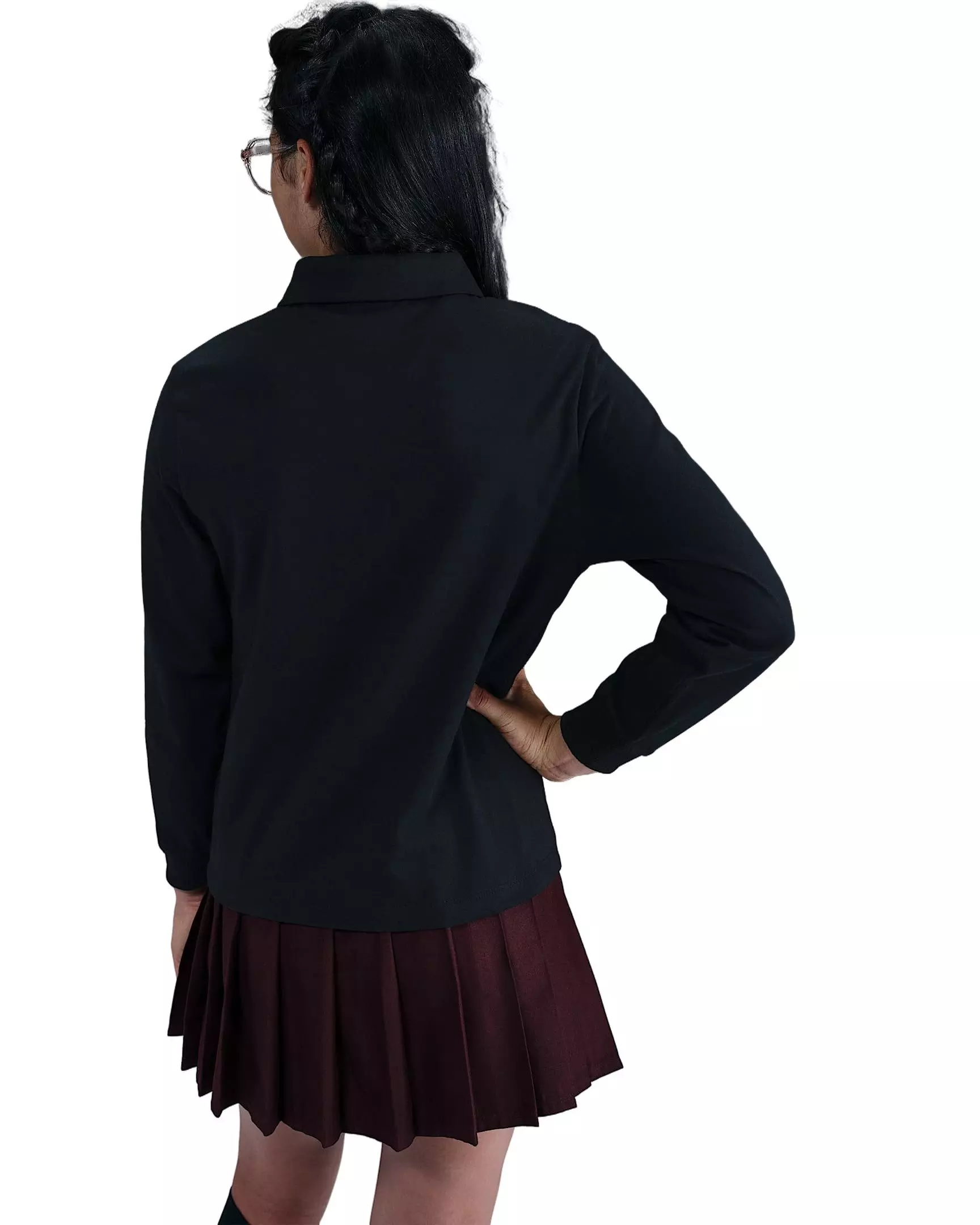 Nike Big Kids' Sportswear Club Knit Long-Sleeve Polo -Black - BLACK