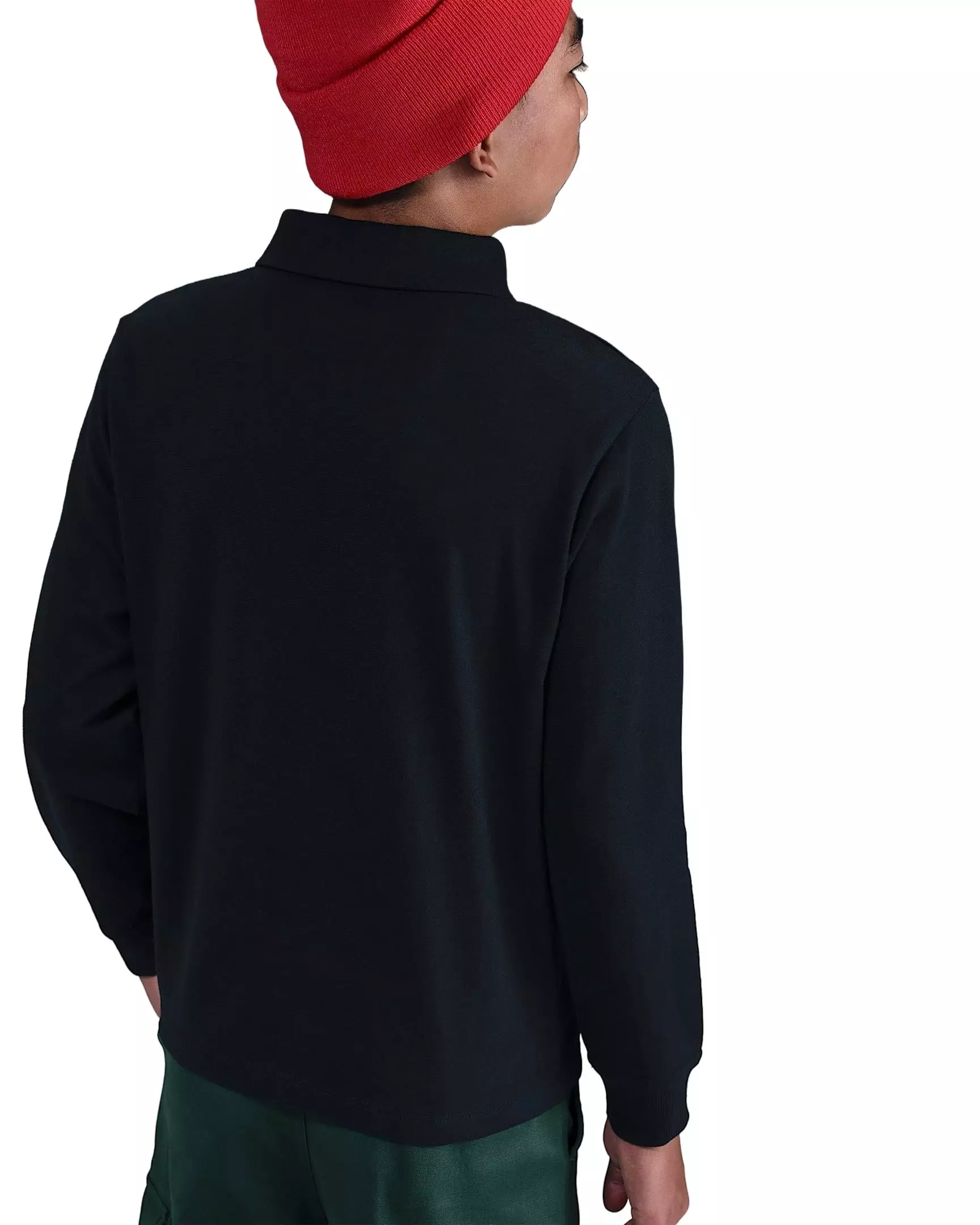 Nike Big Kids' Sportswear Club Knit Long-Sleeve Polo -Black - BLACK