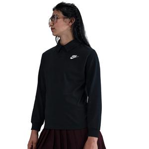 Nike Big Kids' Sportswear Club Knit Long-Sleeve Polo -Black