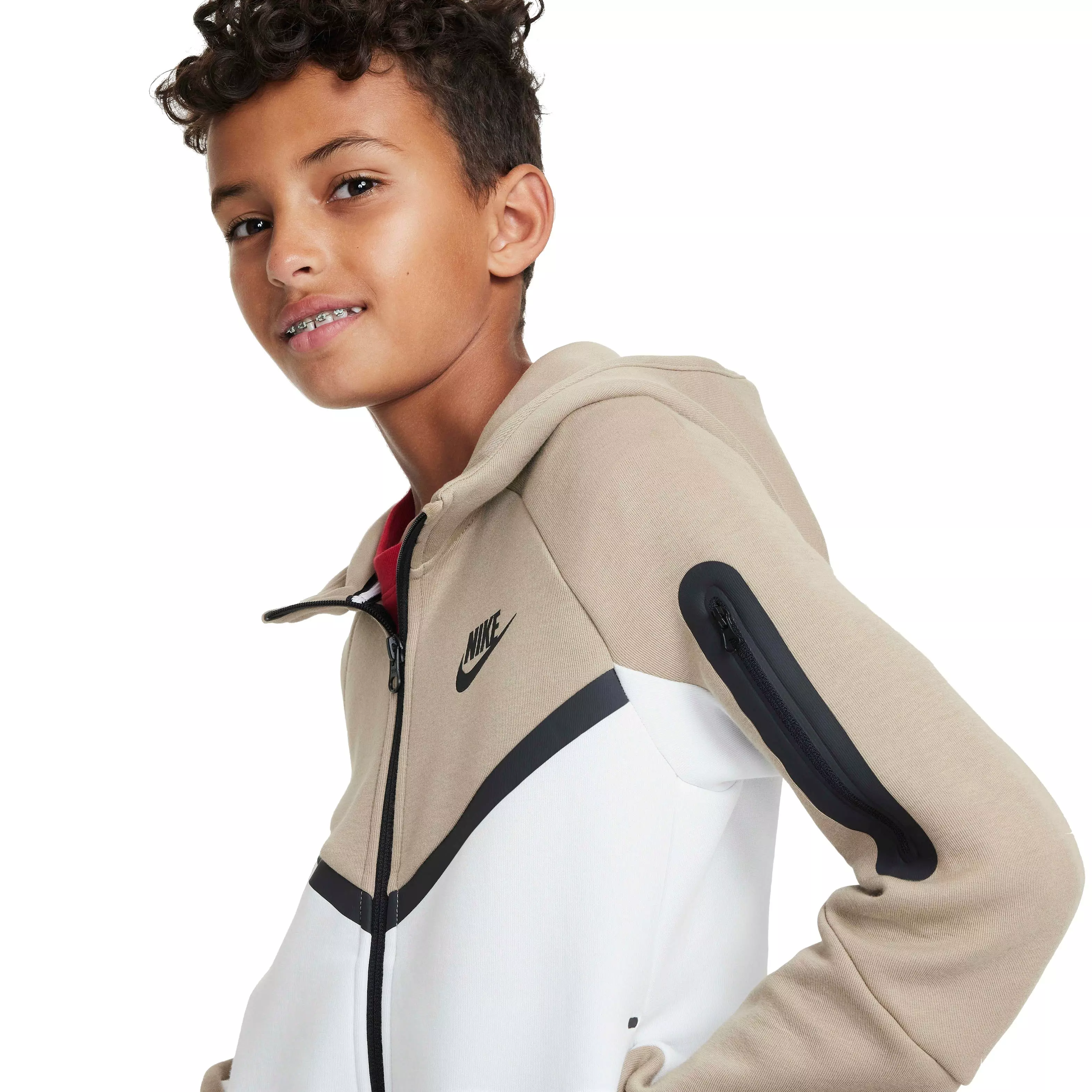 Nike Big Kids' Sportswear Tech Fleece Full-Zip Jacket - KHAKI/WHITE