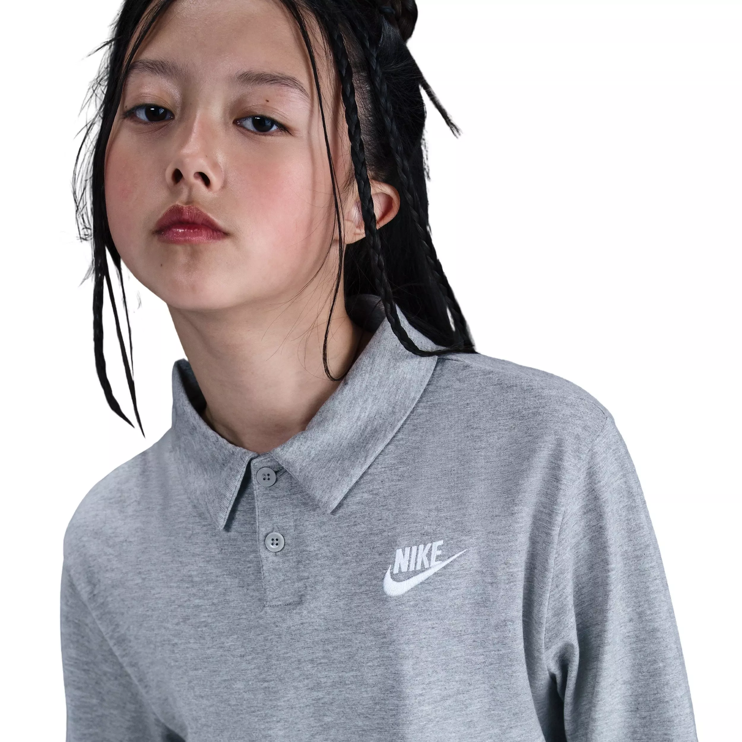 Nike Big Kids' Sportswear Club Knit Long-Sleeve Polo -Grey - GREY