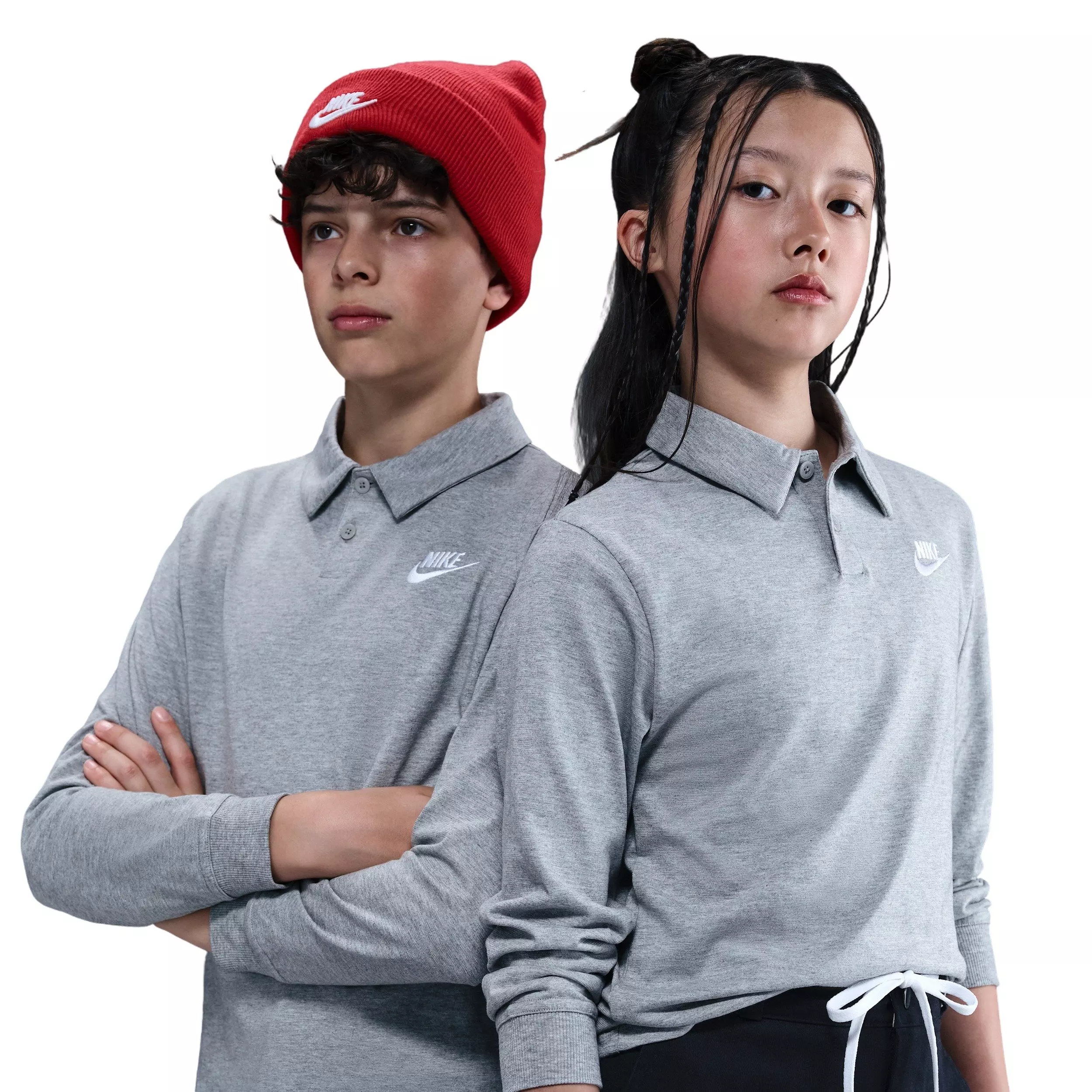 Nike Big Kids' Sportswear Club Knit Long-Sleeve Polo - Grey - GREY