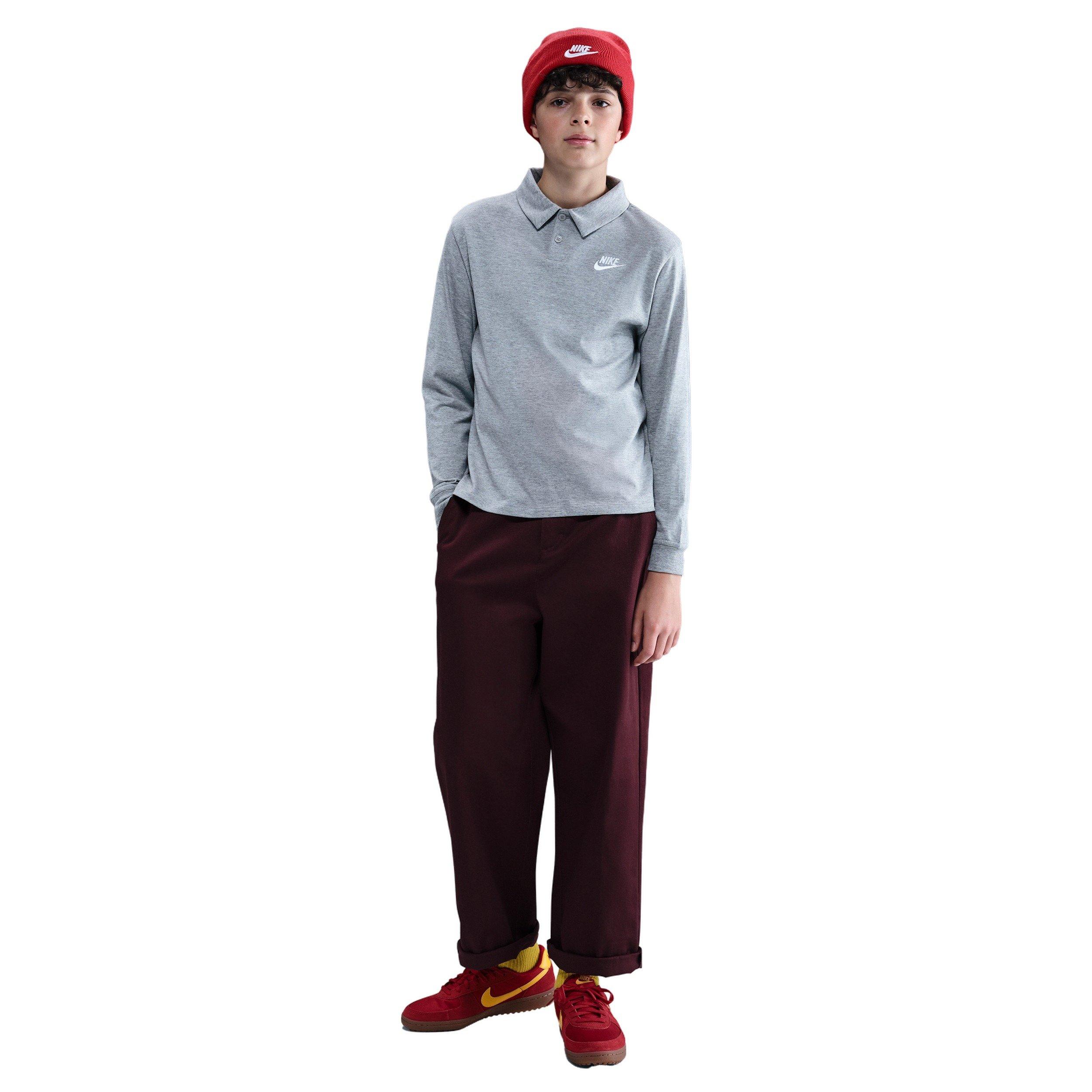 Nike Big Kids' Sportswear Club Knit Long-Sleeve Polo - Grey - GREY Thumbnail View 6