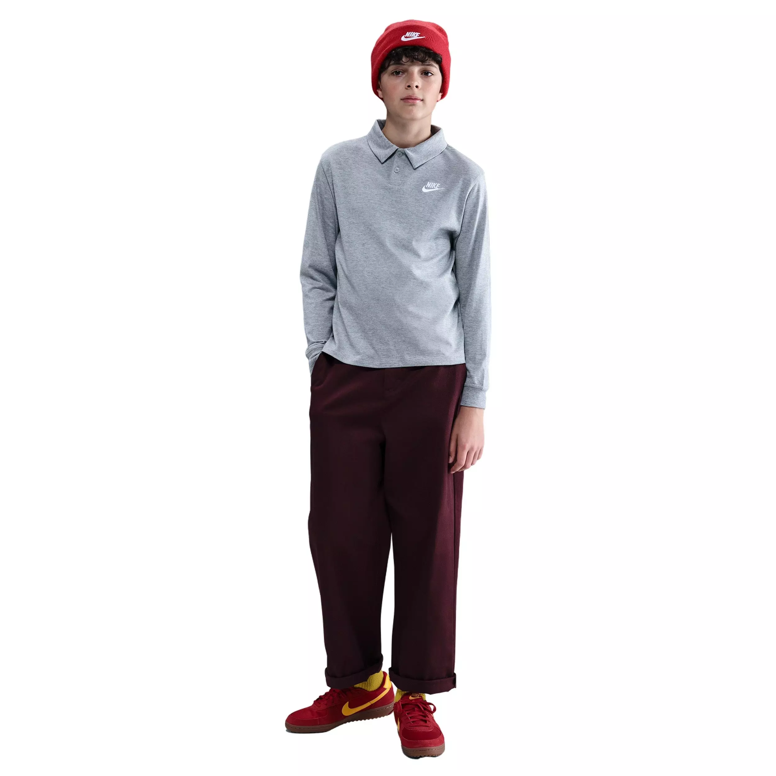 Nike Big Kids' Sportswear Club Knit Long-Sleeve Polo - Grey - GREY