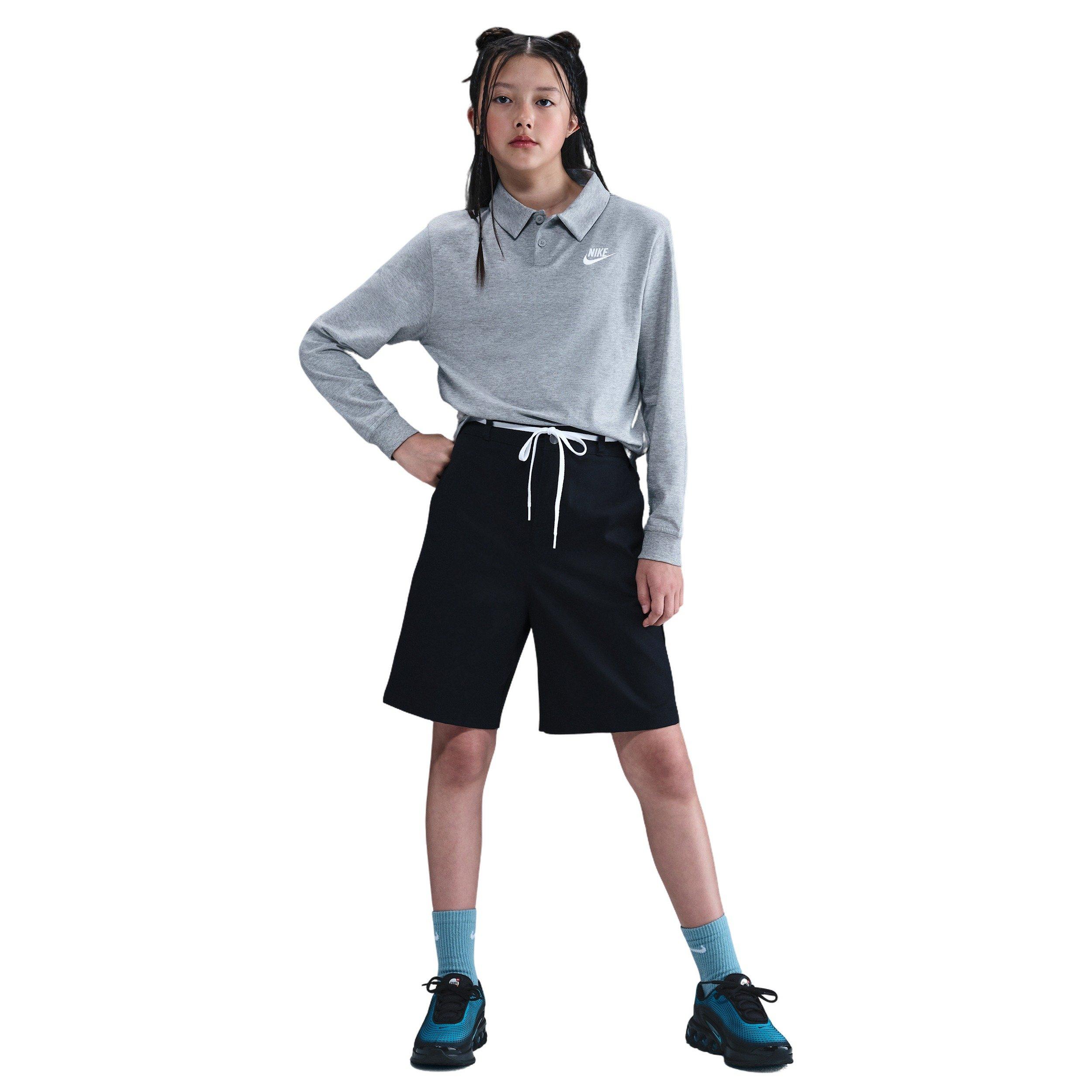 Nike Big Kids' Sportswear Club Knit Long-Sleeve Polo - Grey - GREY Thumbnail View 7