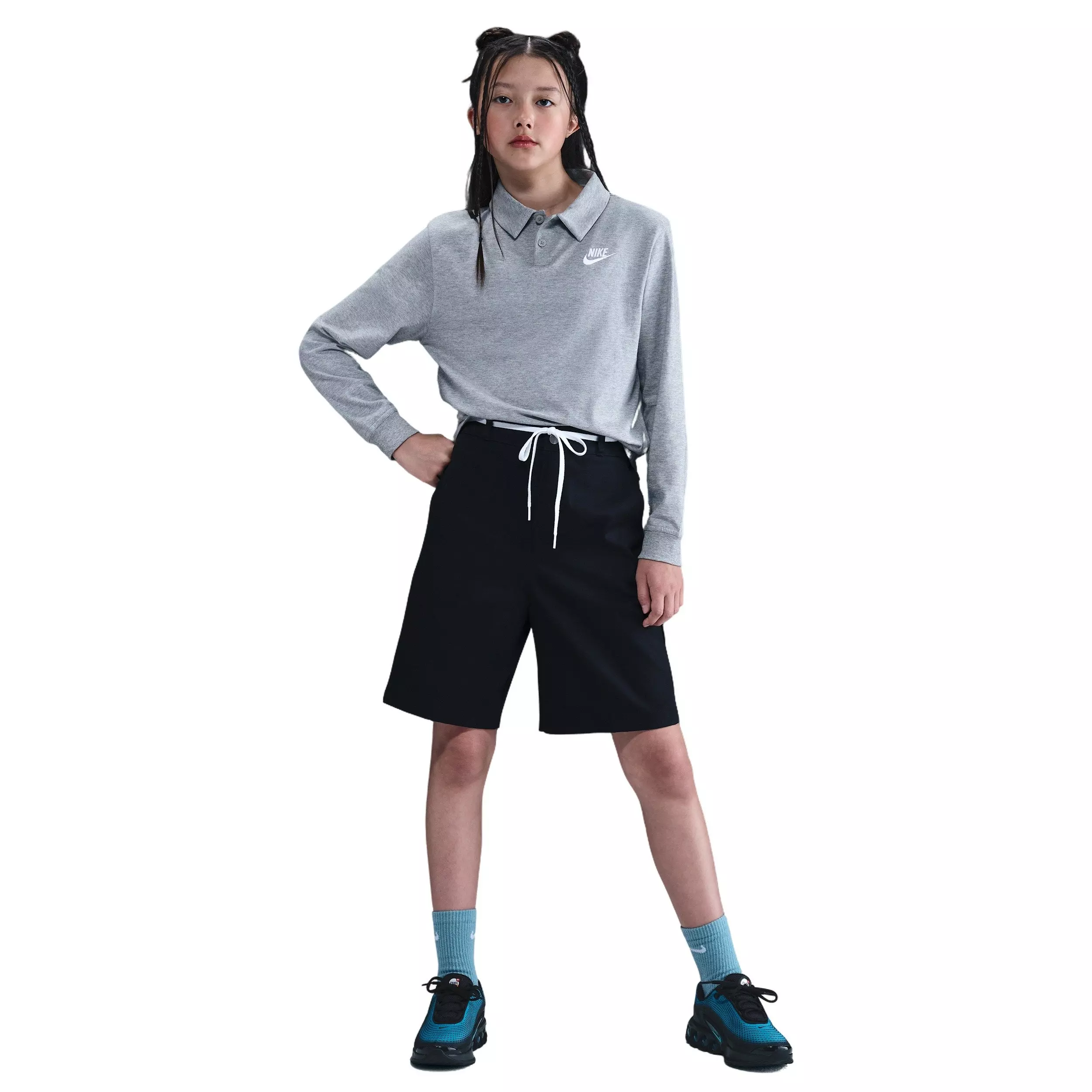 Nike Big Kids' Sportswear Club Knit Long-Sleeve Polo - Grey - GREY