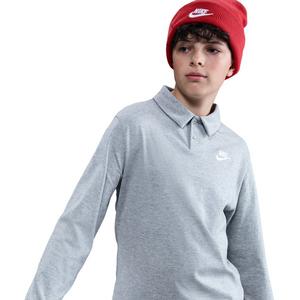 Nike Big Kids' Sportswear Club Knit Long-Sleeve Polo -Grey
