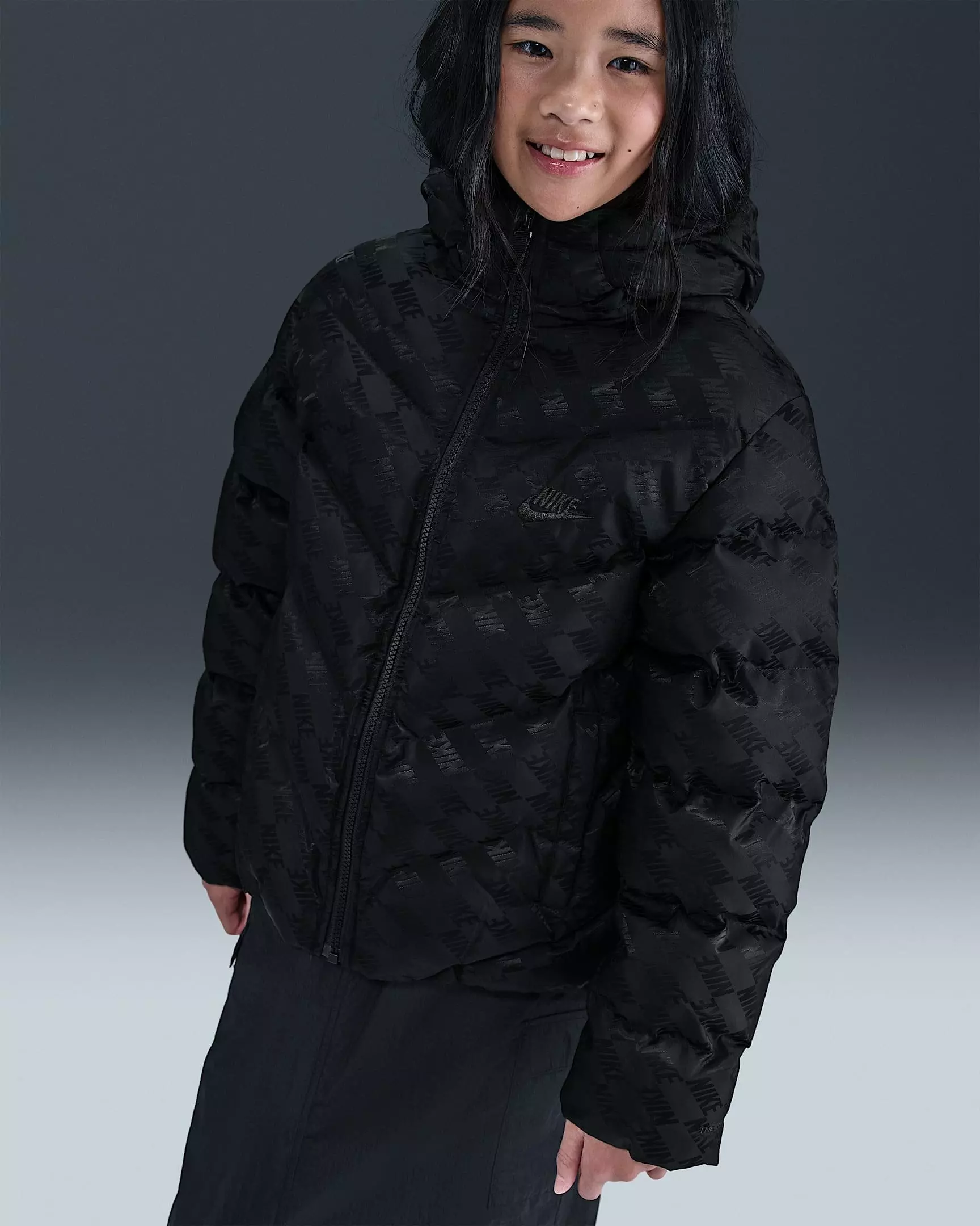 Nike Big Kids' Sportswear All Day Play Loose-Fit Therma-FIT Puffer Jacket - Black - BLACK
