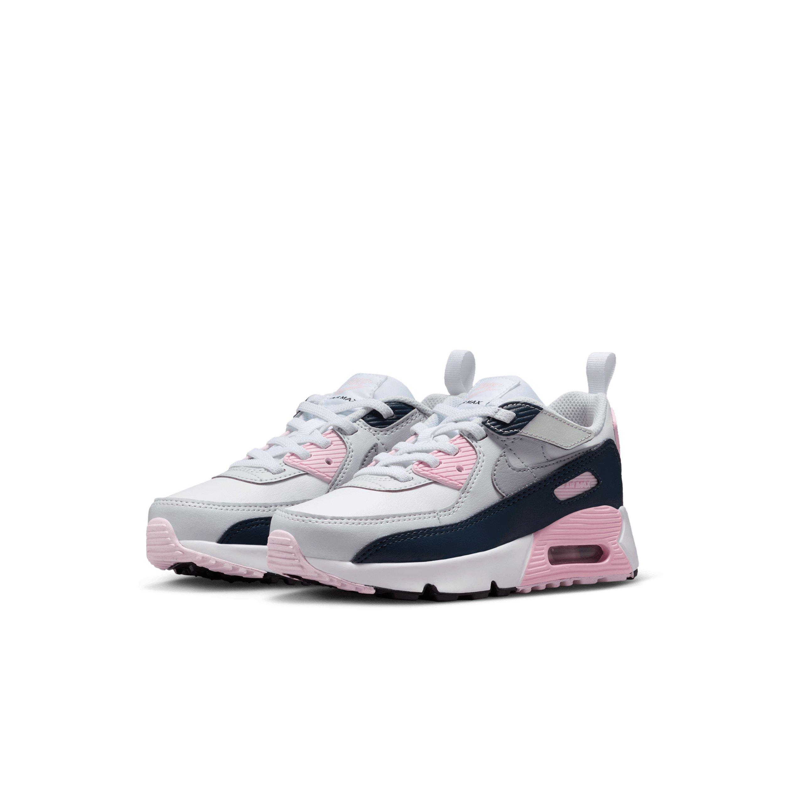 Nike Air Max 90 EasyOn "White/Pink Foam/Armory Navy/Wolf Grey" Preschool Girls' Shoe - WHITE/PINK/NAVY/GREY Thumbnail View 3