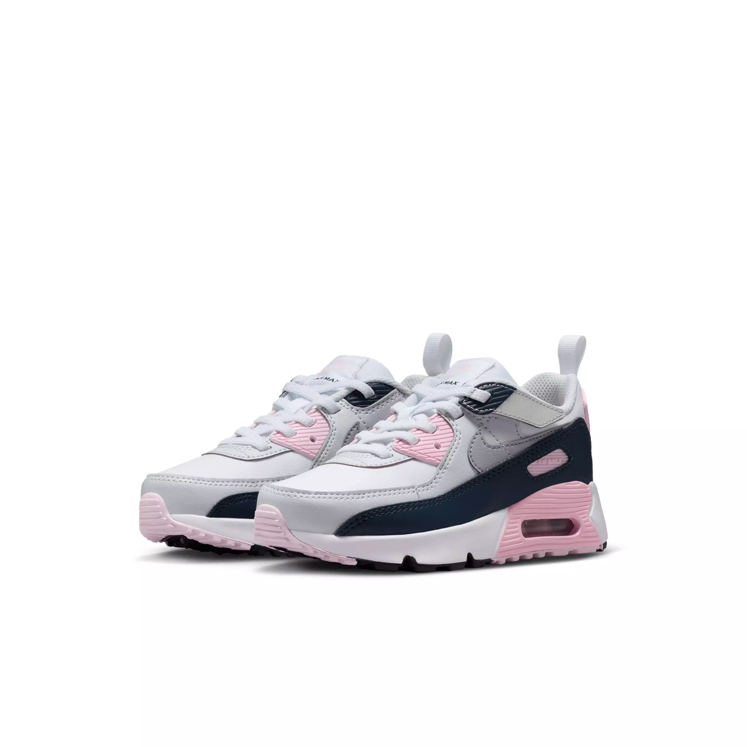 Nike Air Max 90 EasyOn "White/Pink Foam/Armory Navy/Wolf Grey" Preschool Girls' Shoe - WHITE/PINK/NAVY/GREY