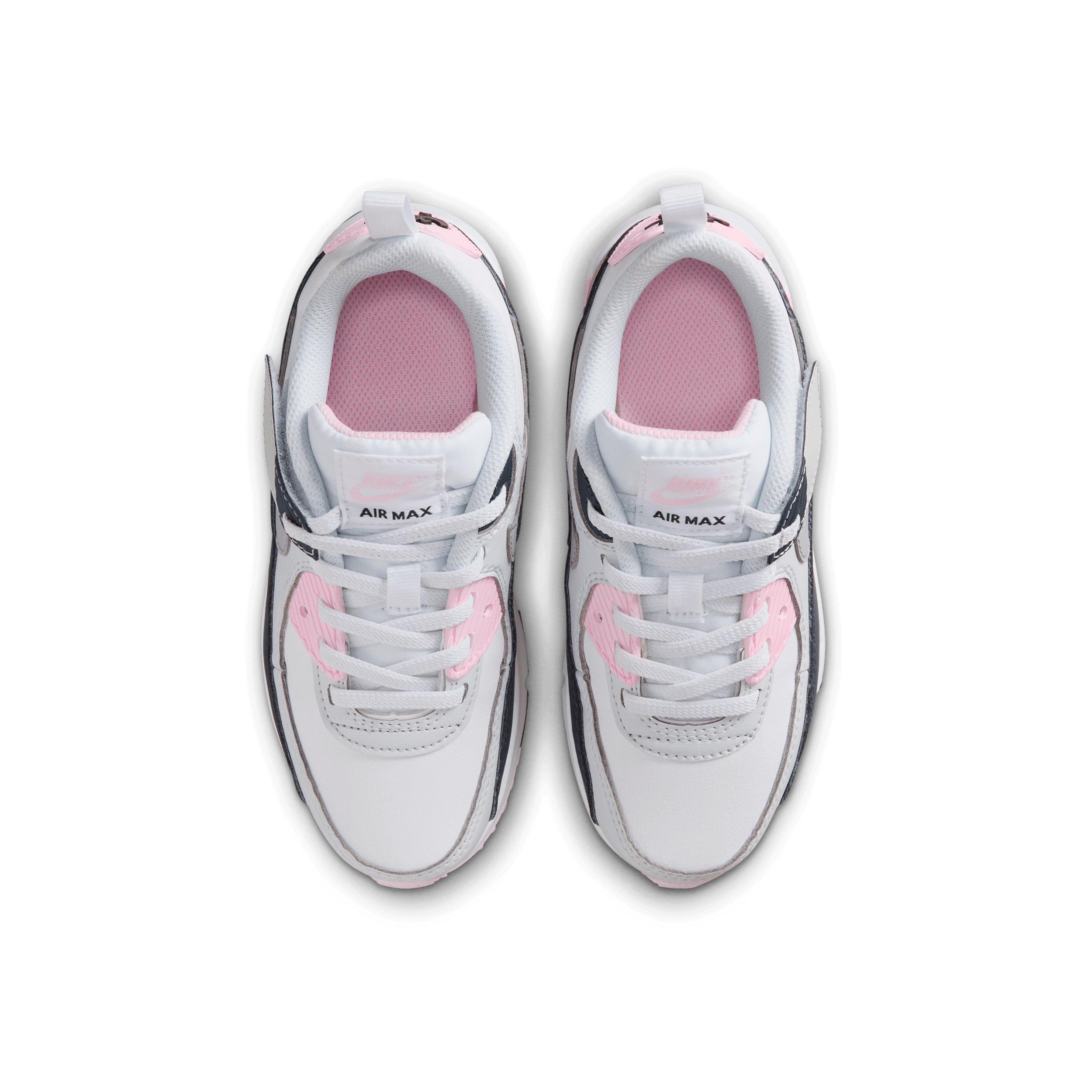 Nike Air Max 90 EasyOn "White/Pink Foam/Armory Navy/Wolf Grey" Preschool Girls' Shoe - WHITE/PINK/NAVY/GREY Thumbnail View 4