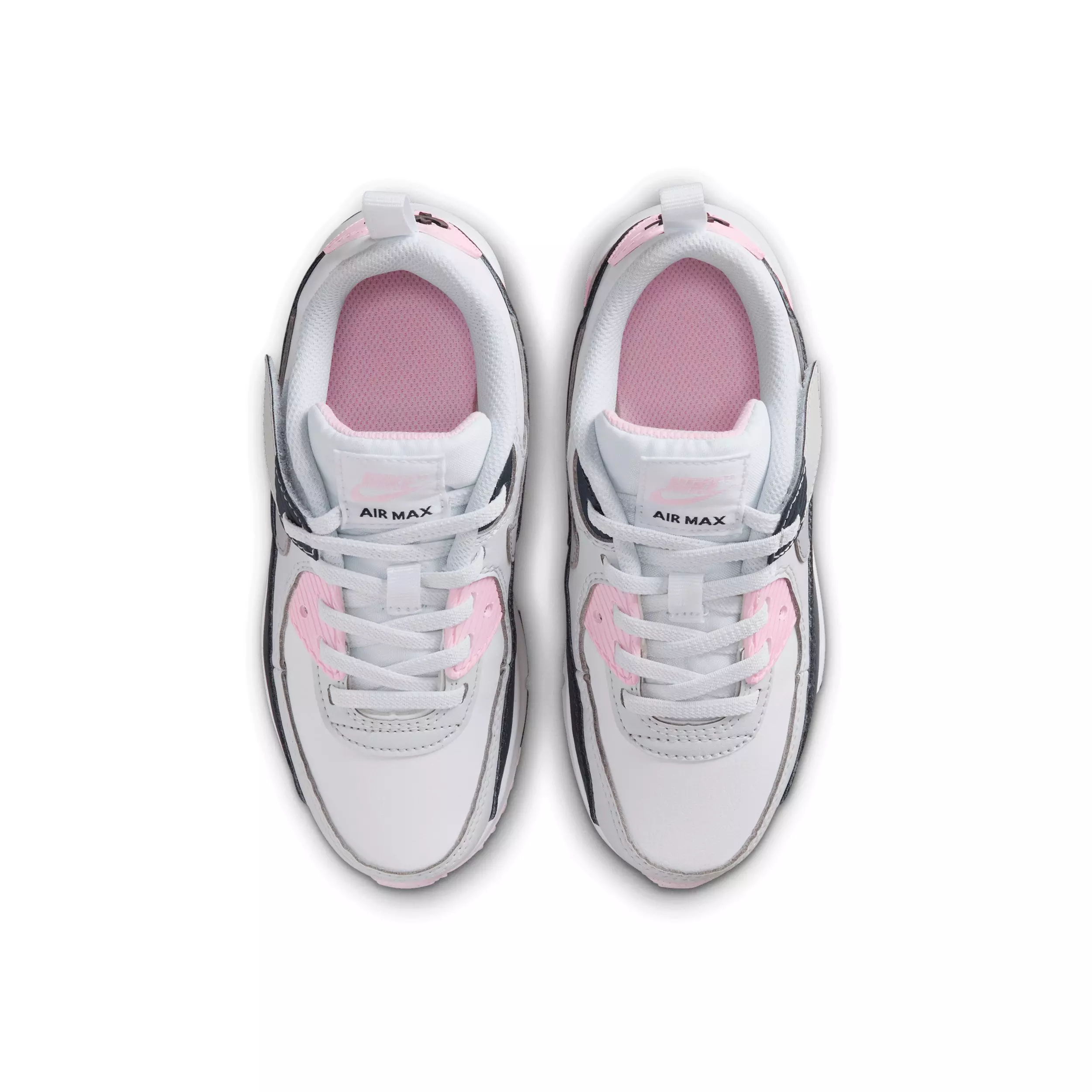 Nike Air Max 90 EasyOn "White/Pink Foam/Armory Navy/Wolf Grey" Preschool Girls' Shoe - WHITE/PINK/NAVY/GREY