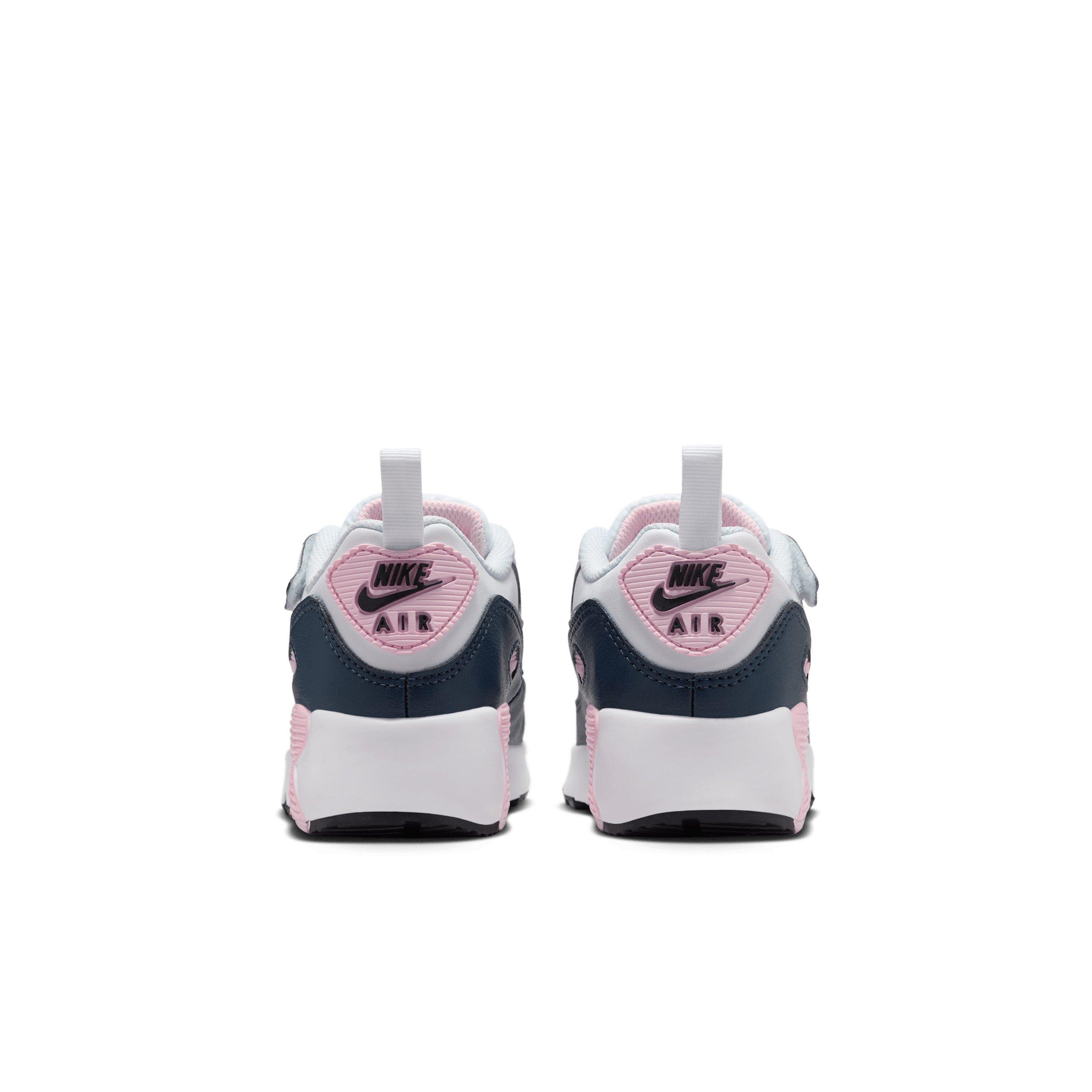 Nike Air Max 90 EasyOn "White/Pink Foam/Armory Navy/Wolf Grey" Preschool Girls' Shoe - WHITE/PINK/NAVY/GREY Thumbnail View 5