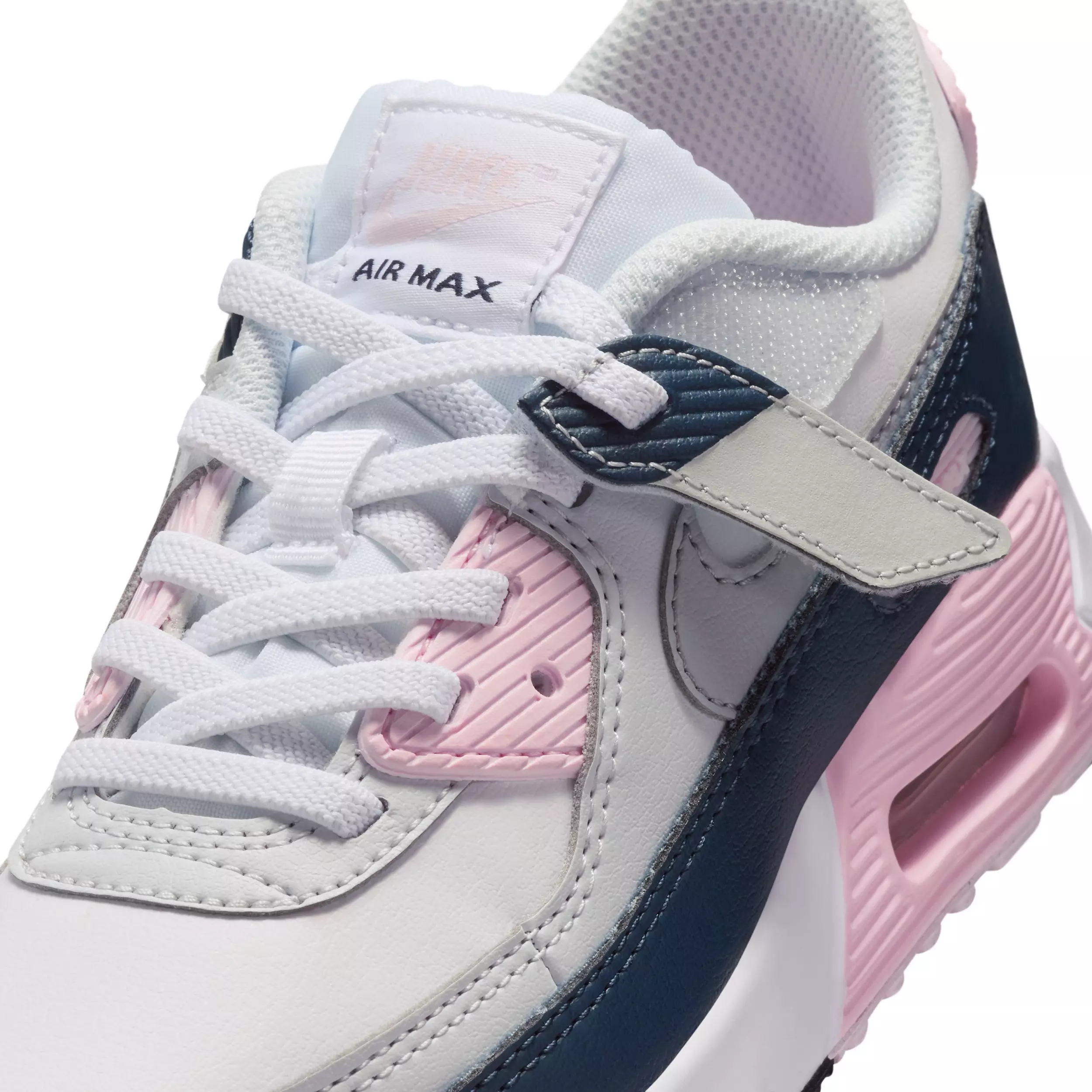 Nike Air Max 90 EasyOn "White/Pink Foam/Armory Navy/Wolf Grey" Preschool Girls' Shoe - WHITE/PINK/NAVY/GREY