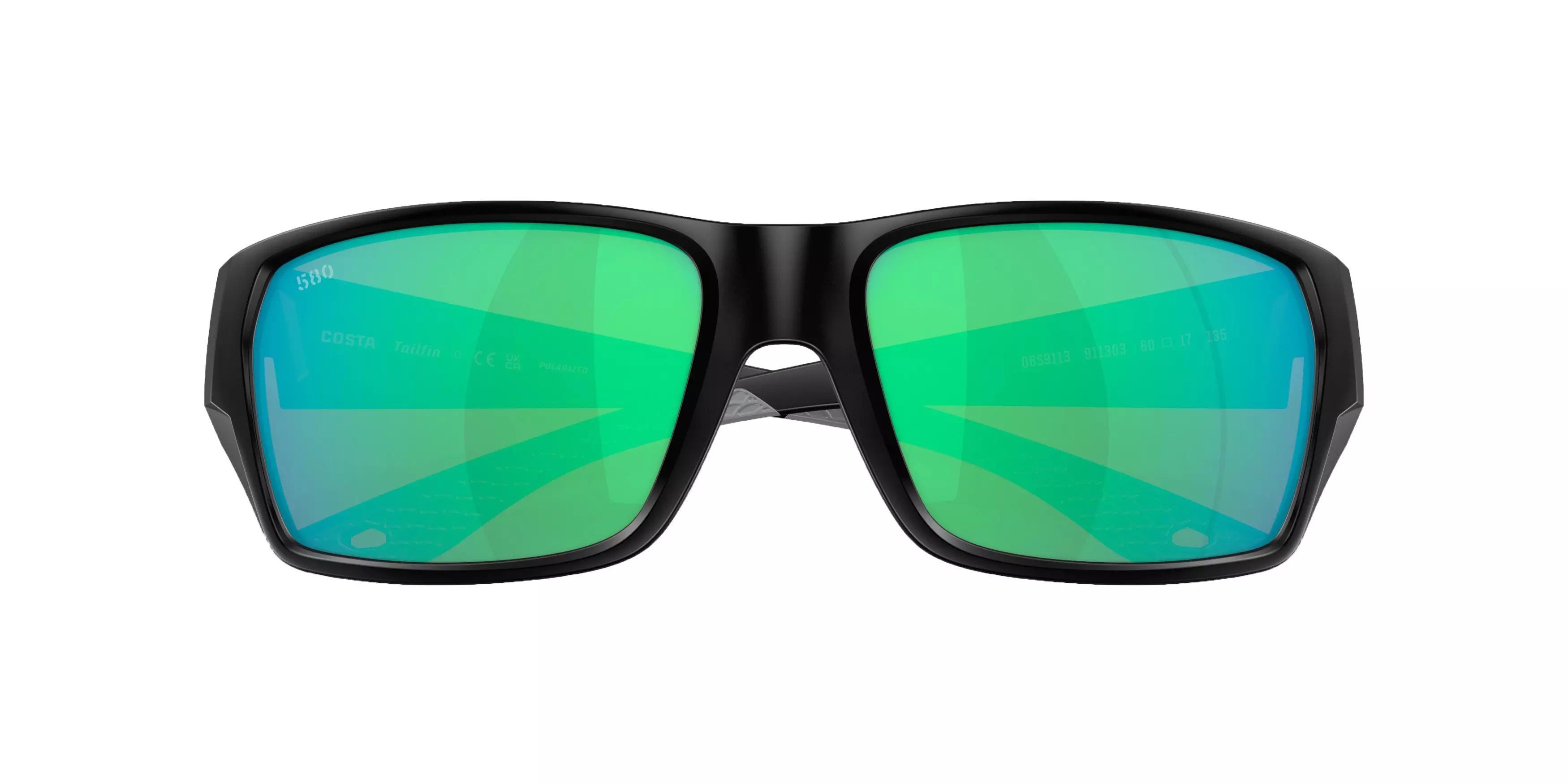 Costa Del Mar Tailfin S Green Mirror Polarized Sunglasses - Matte Black - BLACK