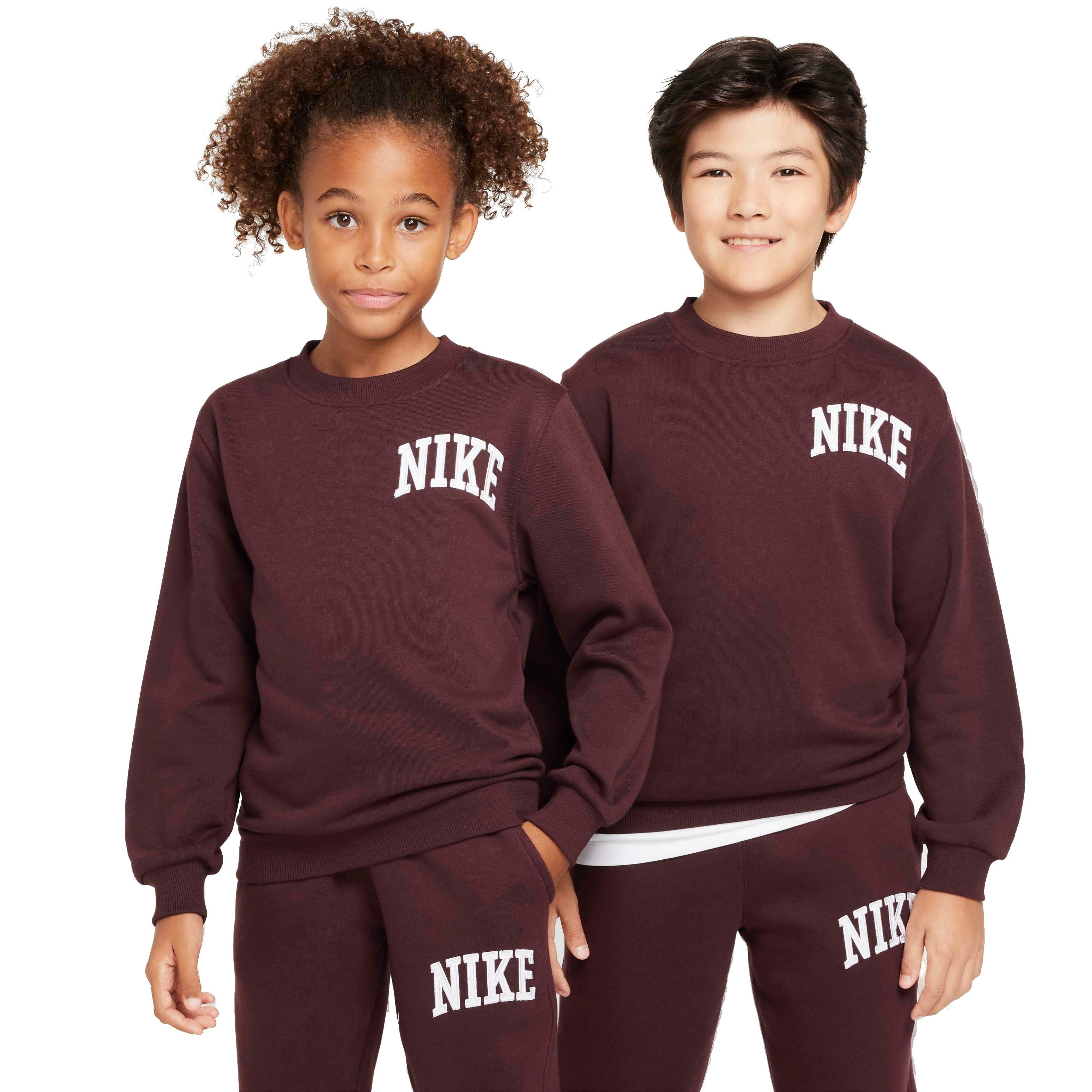 Nike Big Kids' Sportswear Club French Terry Crew-Neck Sweatshirt -Burgundy - BURGUNDY