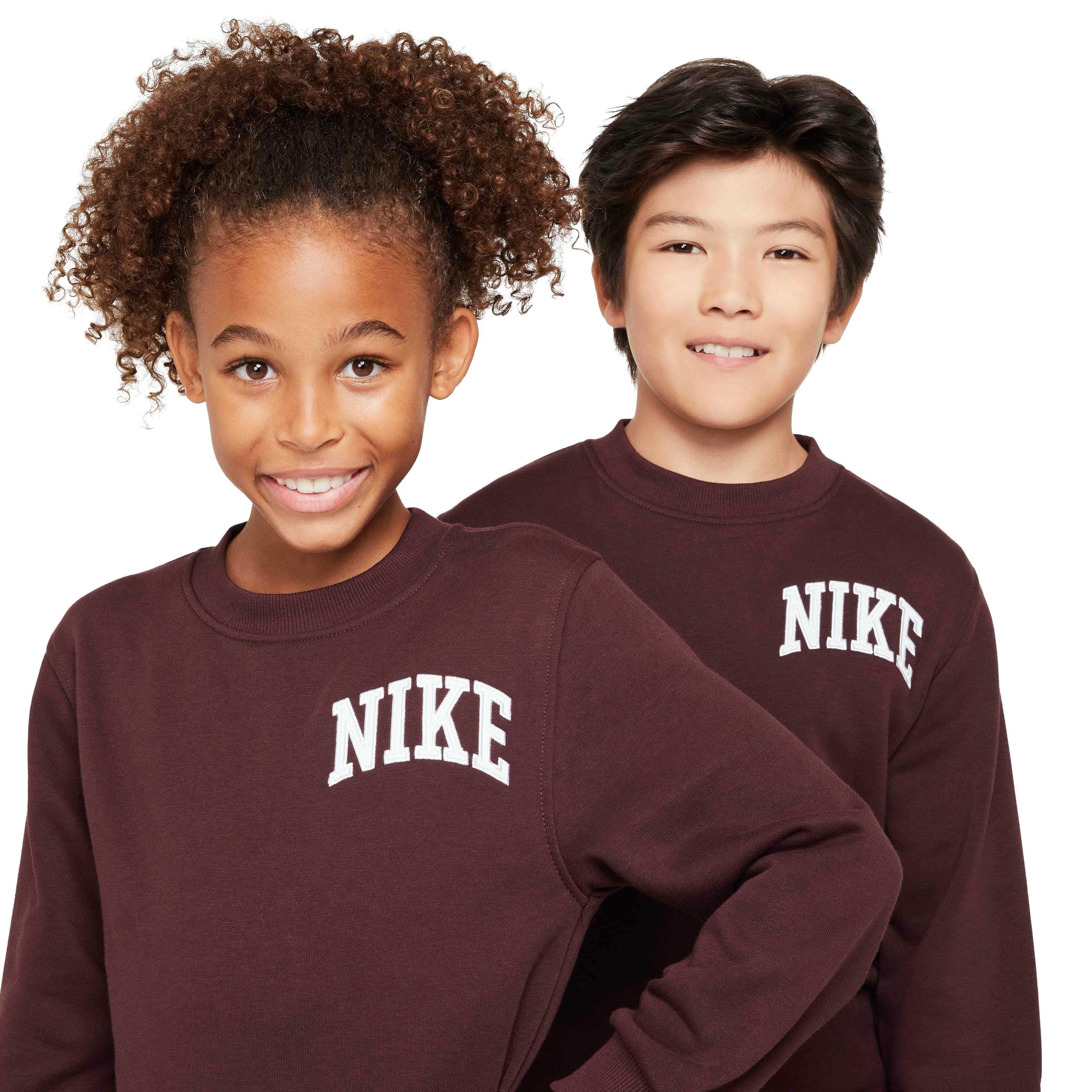 Nike Sportswear Club French Terry Big Kids' Burgundy Crew-Neck Sweatshirt