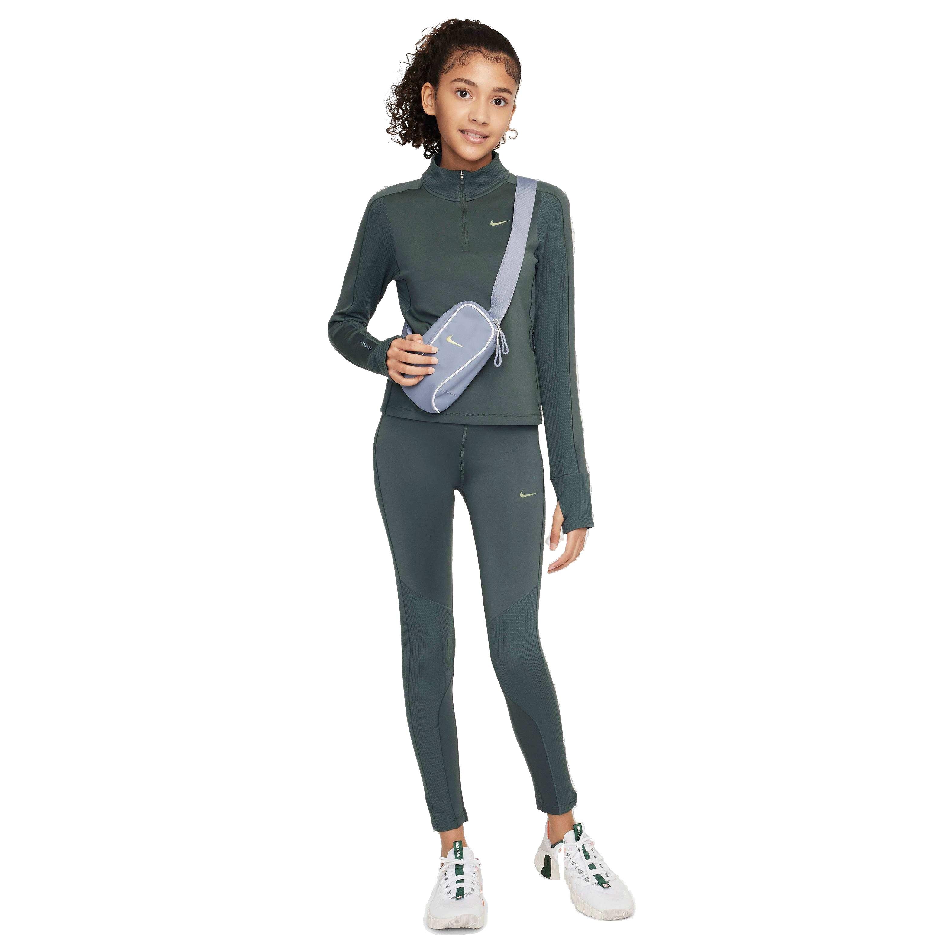 Nike Big Girls' Pro Therma-FIT Mid-Rise Leggings - GREEN Thumbnail View 5