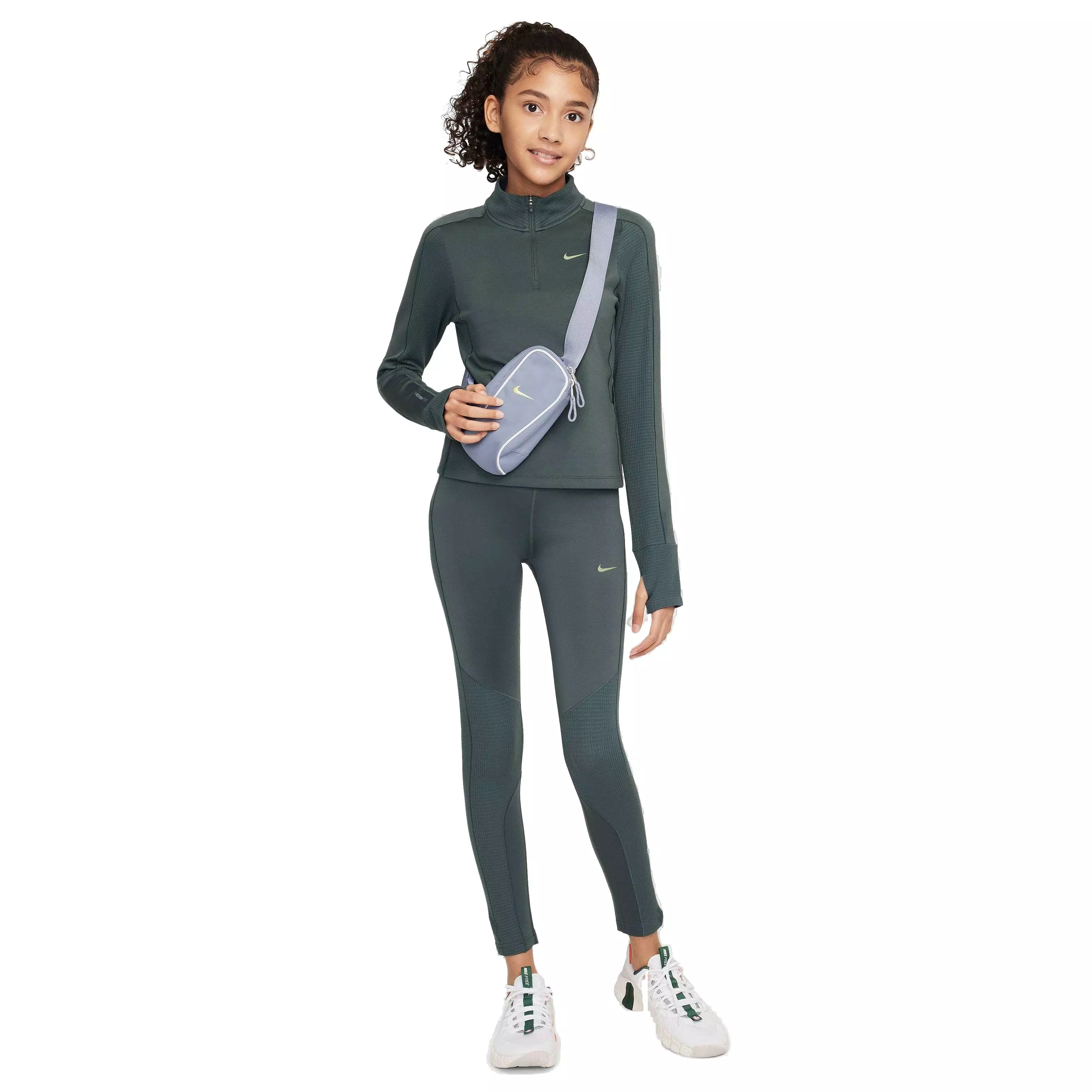 Nike Big Girls' Pro Therma-FIT Mid-Rise Leggings - GREEN