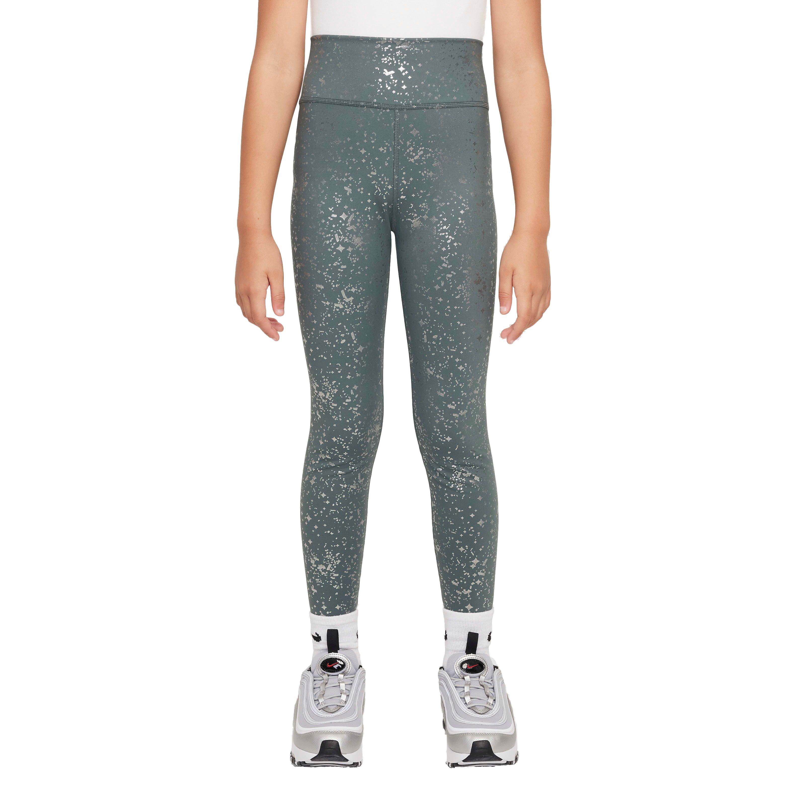 Nike Big Girls' One Dri-FIT High-Waisted Leggings - GREEN/SILVER Thumbnail View 1