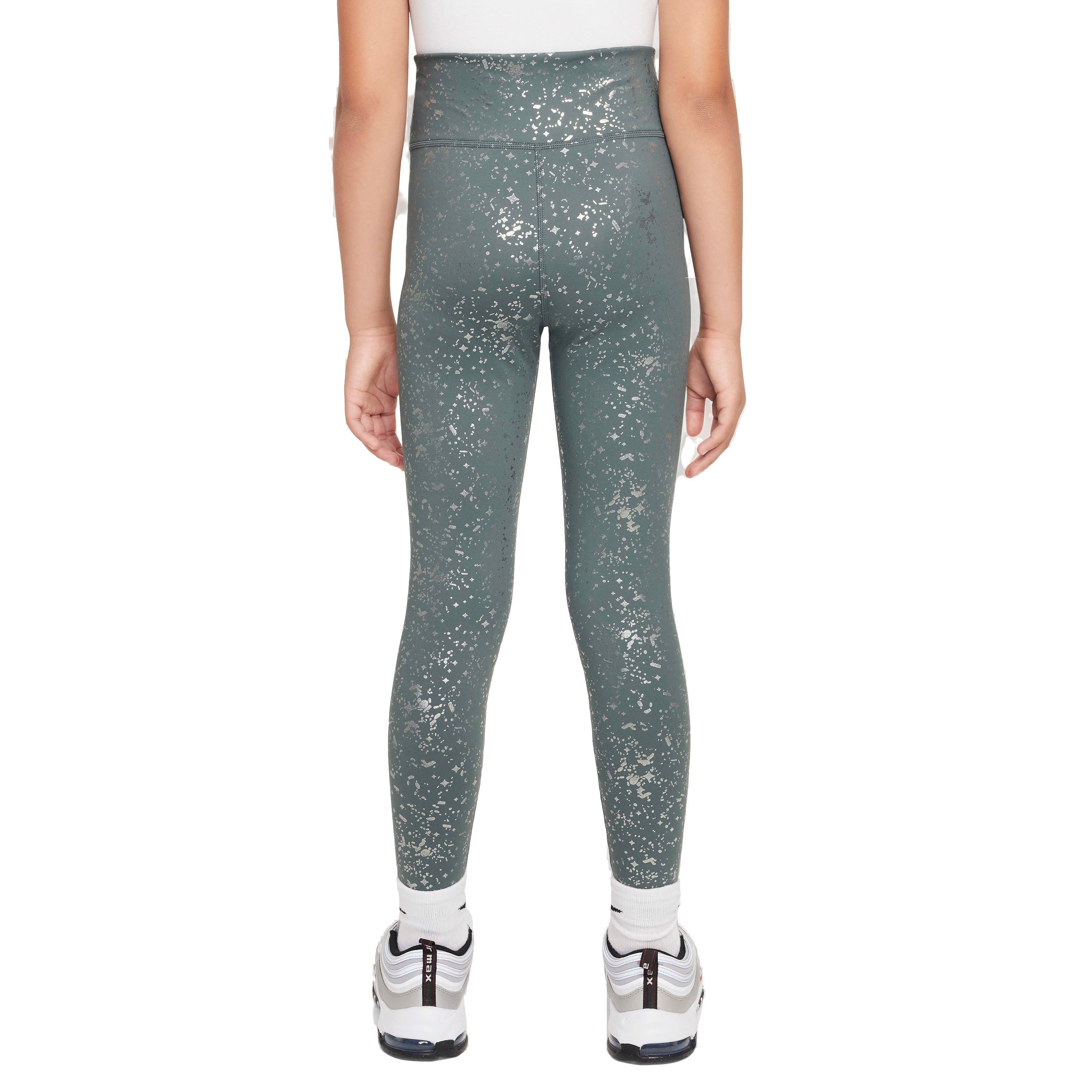 Nike Big Girls' One Dri-FIT High-Waisted Leggings - GREEN/SILVER Thumbnail View 2