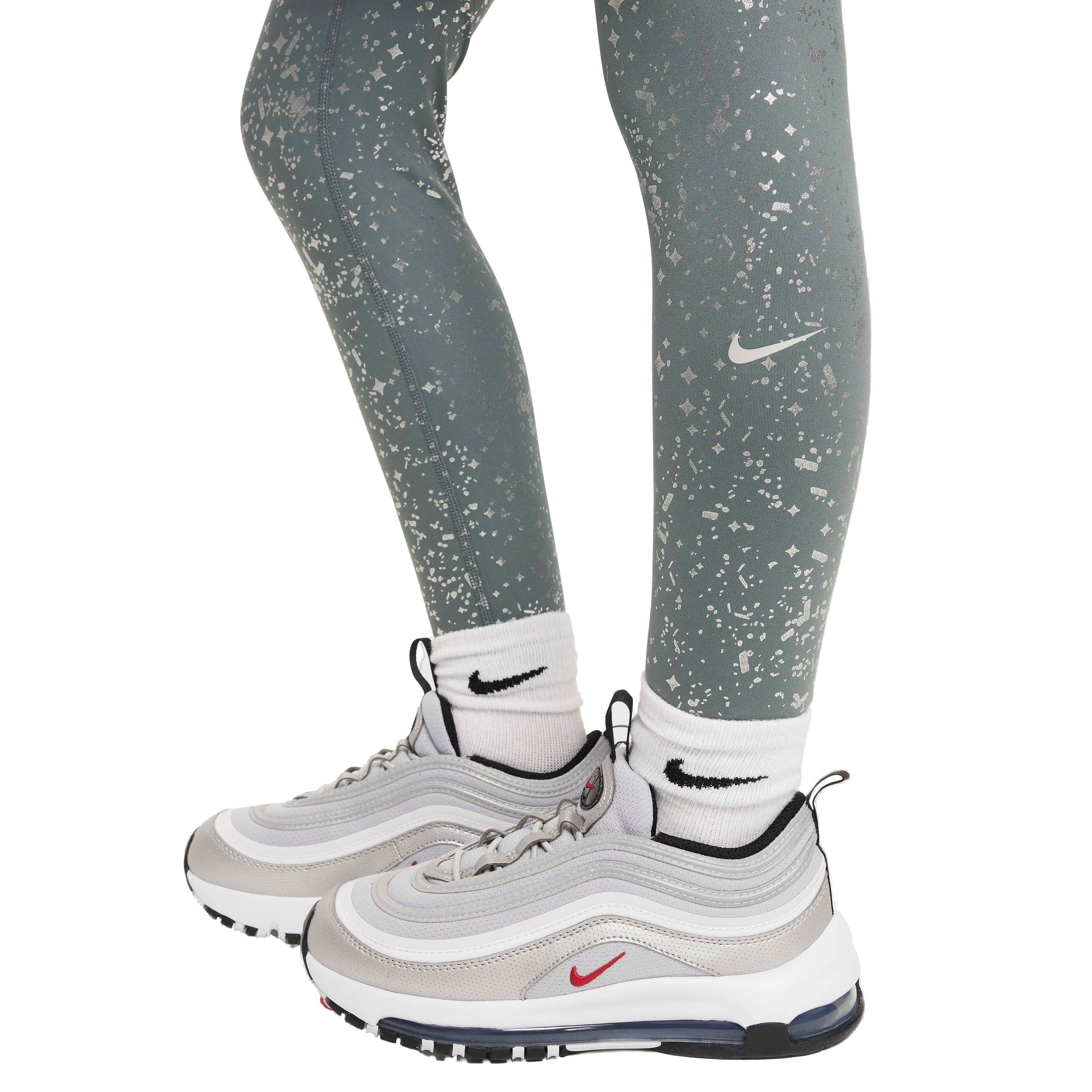 Nike Big Girls' One Dri-FIT High-Waisted Leggings - GREEN/SILVER Thumbnail View 4