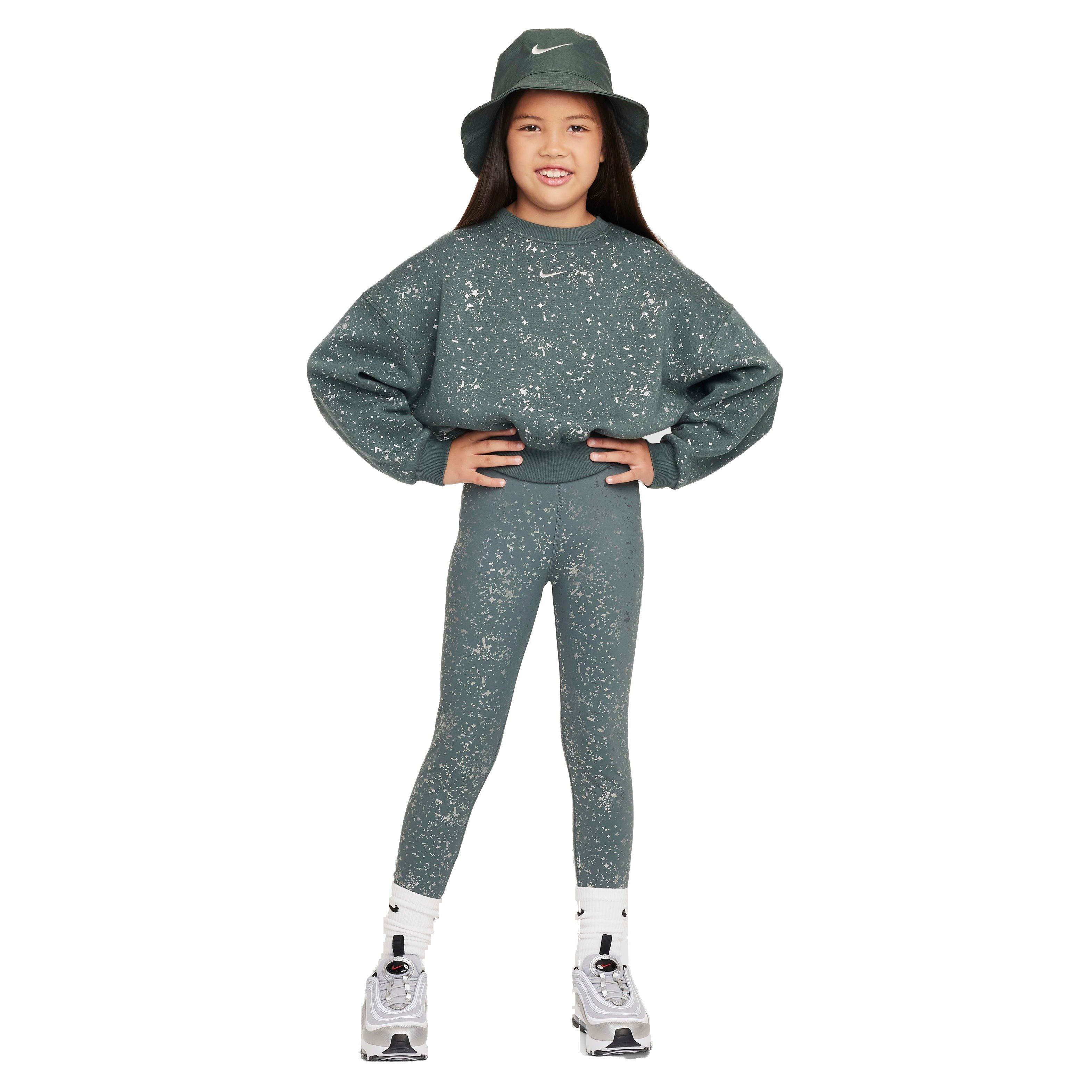 Nike Big Girls' One Dri-FIT High-Waisted Leggings - GREEN/SILVER Thumbnail View 5