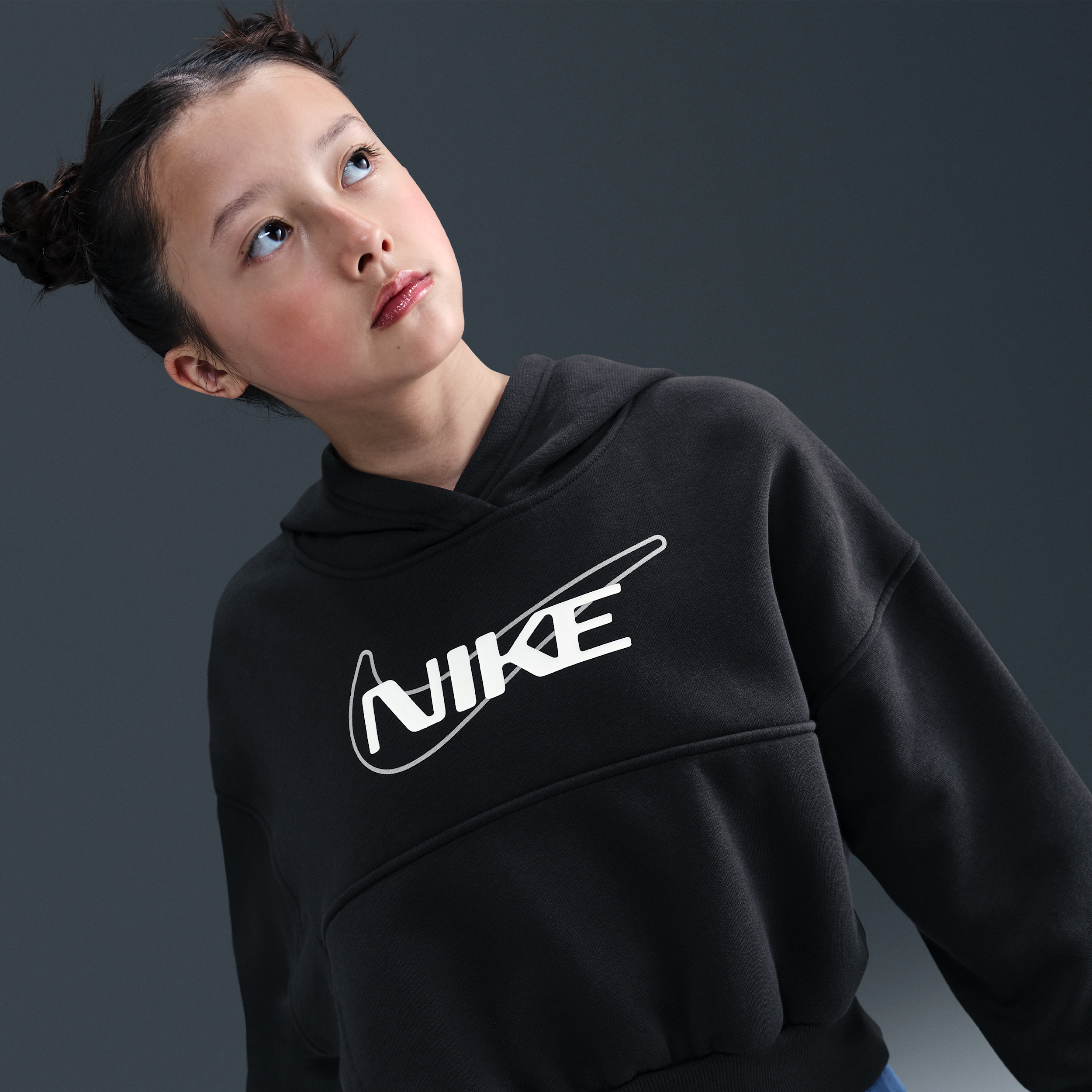 Nike Sportswear Club Fleece Big Girls' Black Oversized Hoodie