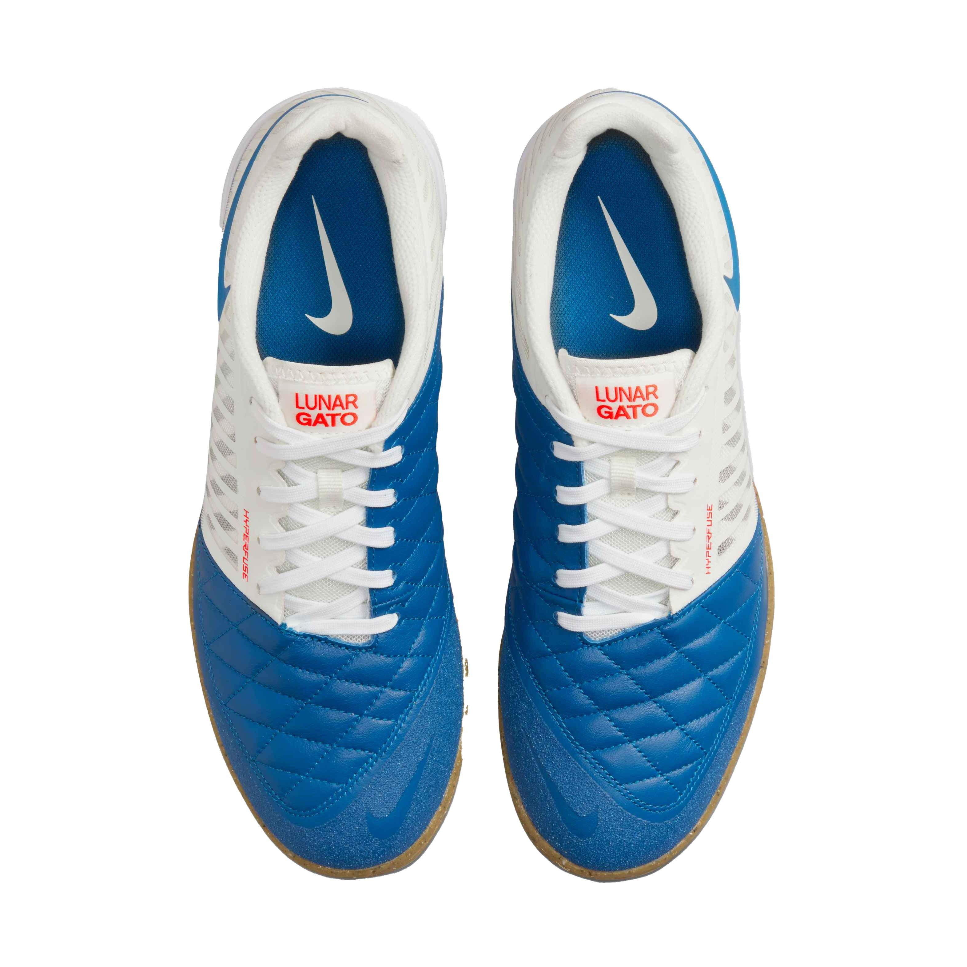 Nike Lunar Gato II IC "Sail/Blue Jay-White-Gum Lt Brown" Grade School Kids' Soccer Shoe - BLUE/WHITE Thumbnail View 3