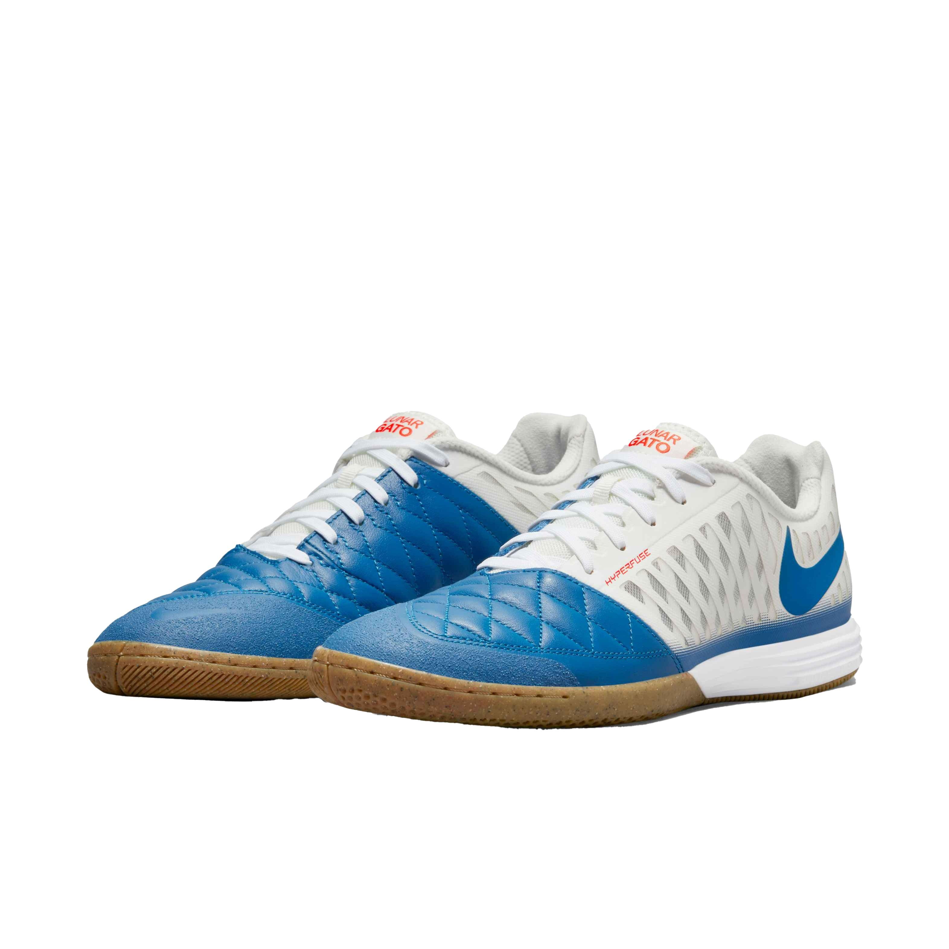 Nike Lunar Gato II IC "Sail/Blue Jay-White-Gum Lt Brown" Grade School Kids' Soccer Shoe - BLUE/WHITE Thumbnail View 4