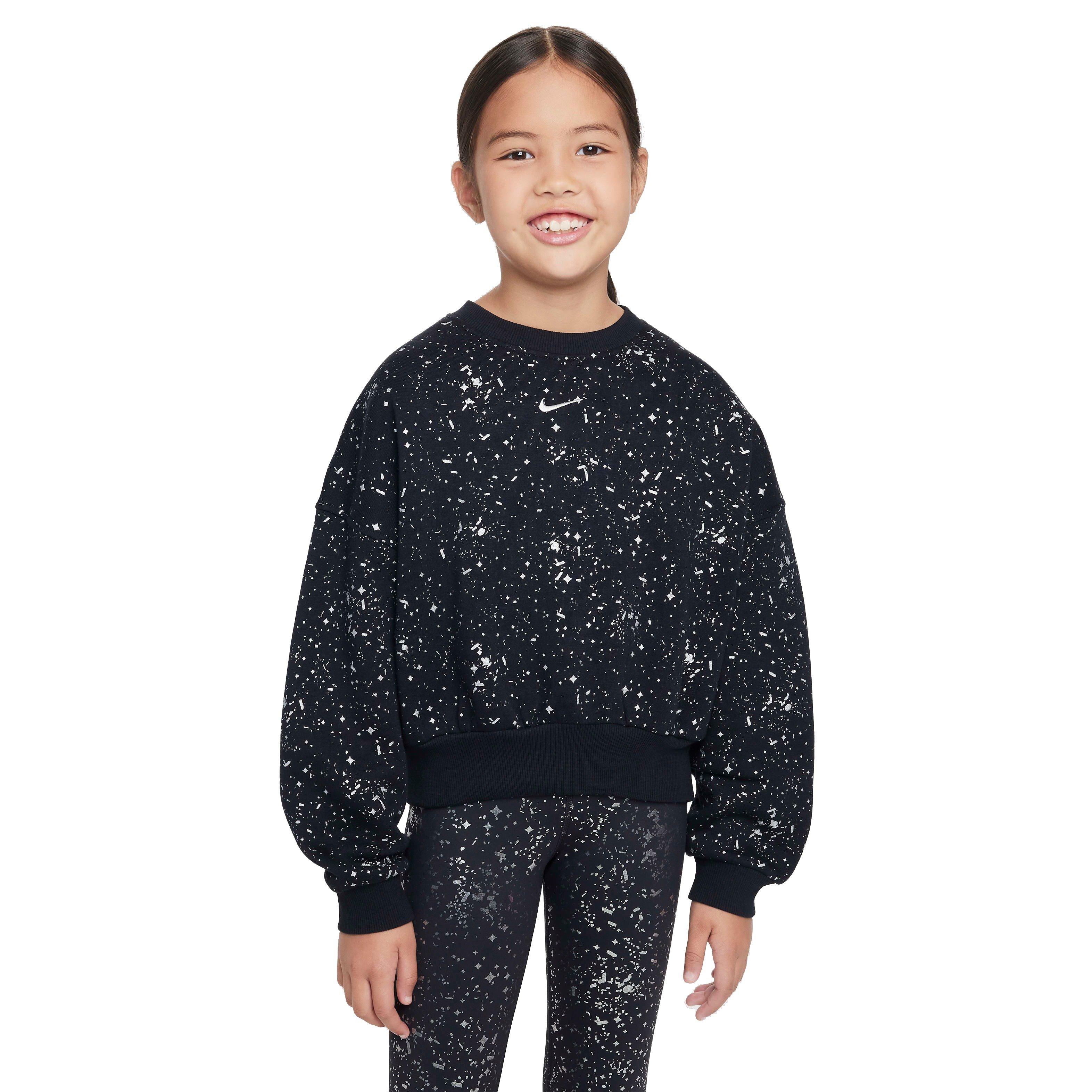 Nike Big Girls' Sportswear Club Fleece Crew-Neck Sweatshirt - BLACK/SILVER