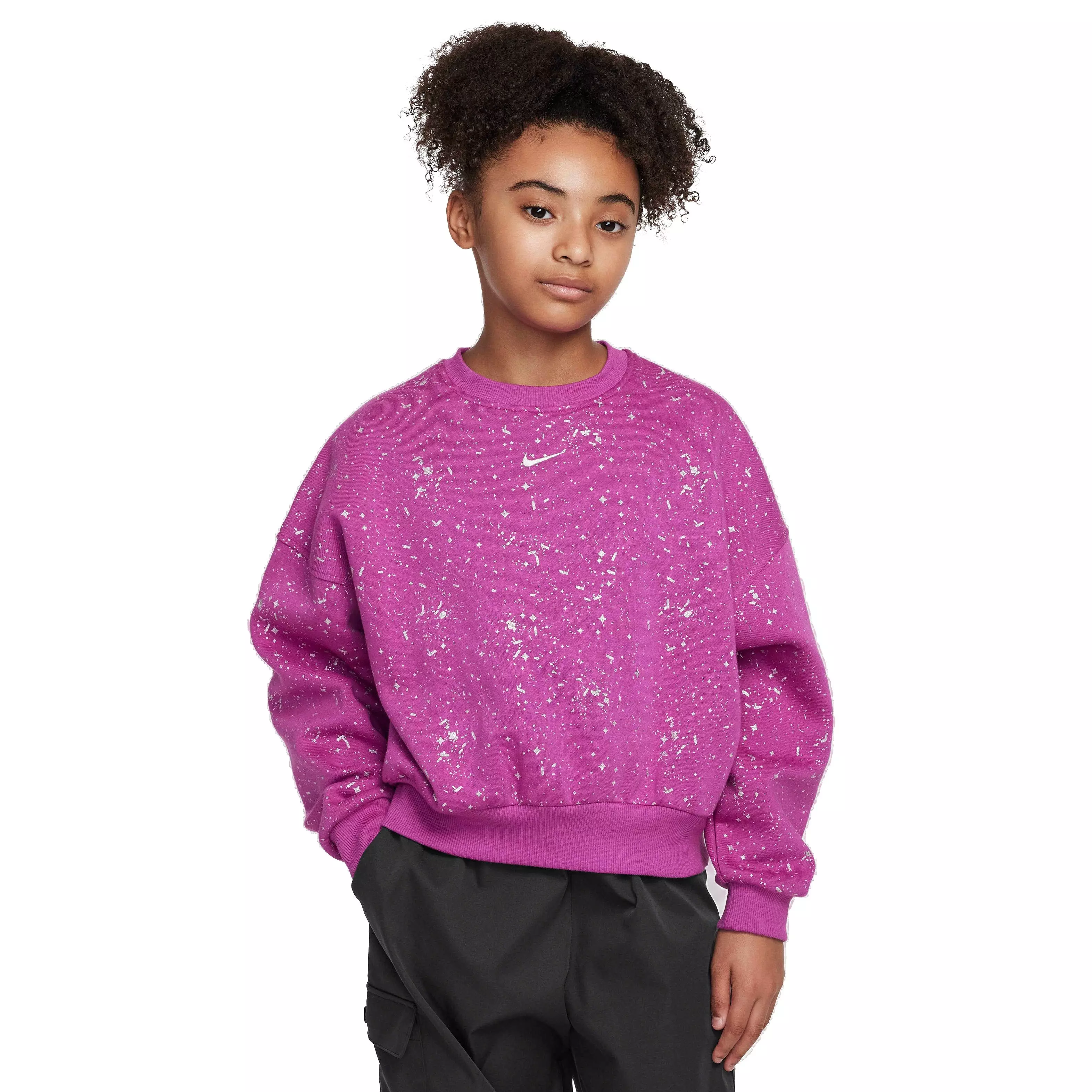 Nike Big Girls' Sportswear Club Fleece Crew-Neck Sweatshirt - FUCHSIA/SILVER